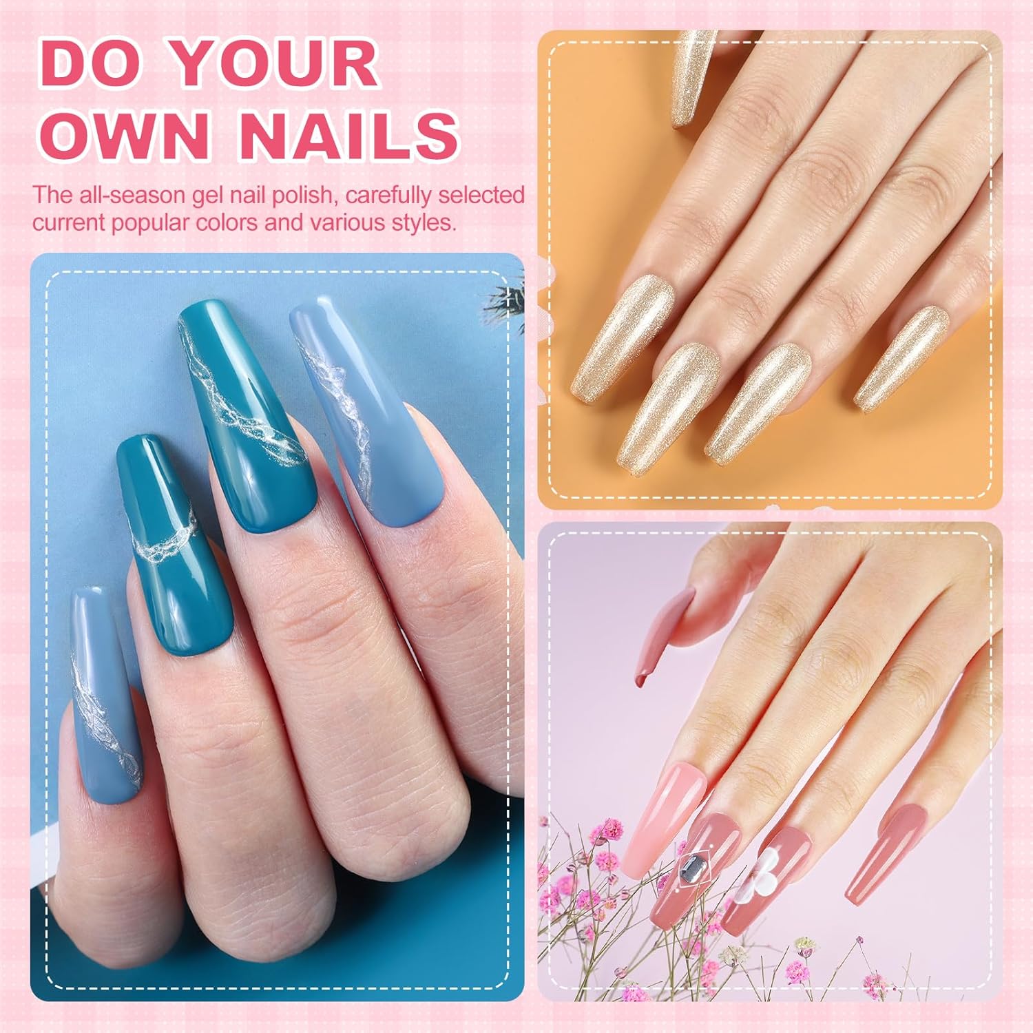 PEACECOLOR 53PCS Gel Nail Polish Kit with U V Light and Drill 35 Colors Gel Polish Nail Kit All Season Soak Off Polish Set with Matte Glitter Glossy Top Coat Manicure Tools DIY Home Women - Image 9