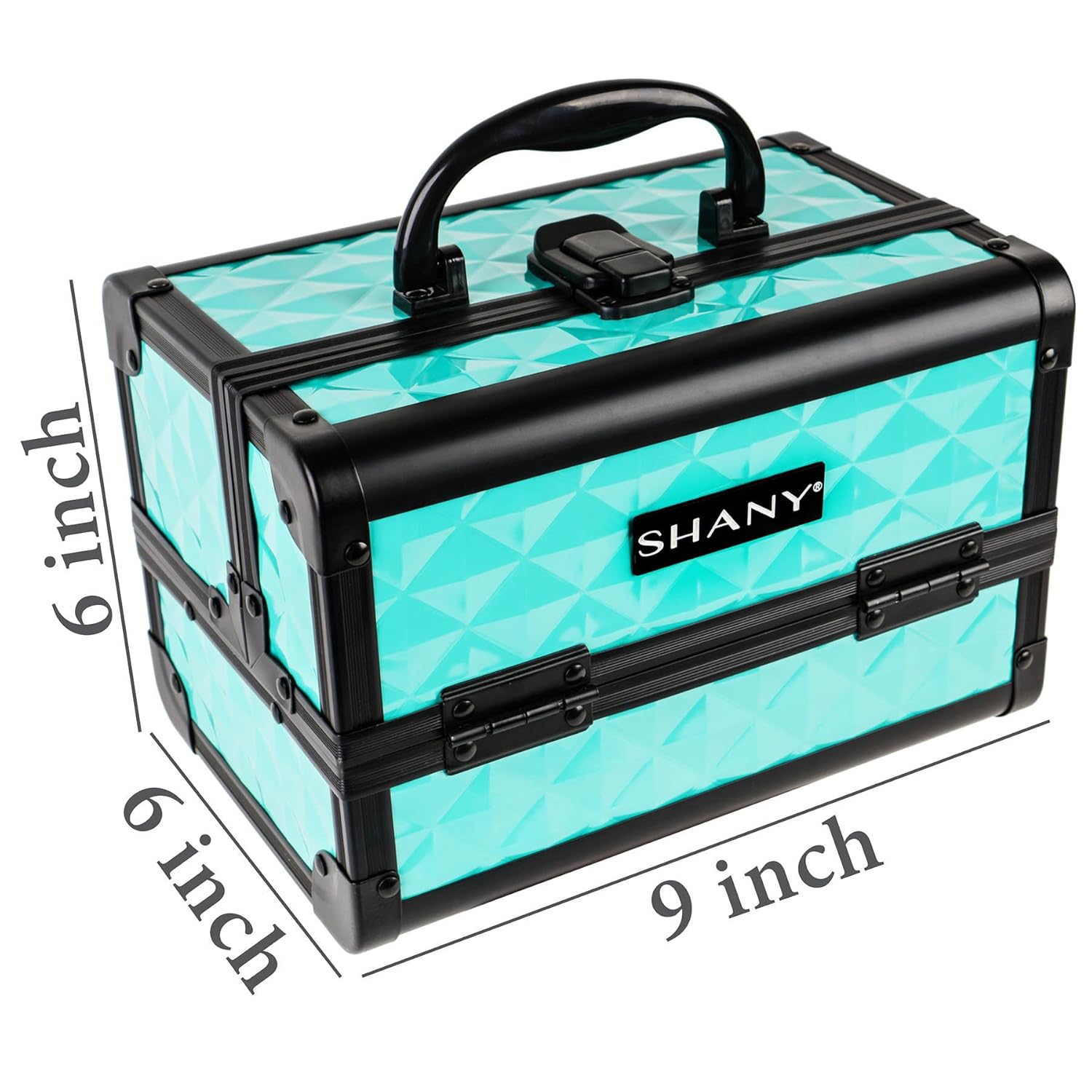 SHANY Chic Makeup Train Case Cosmetic Box Portable Makeup Case Cosmetics Beauty Organizer Jewelry storage with Locks, Multi trays Makeup Storage Box with Makeup Mirror - Turquoise - Image 3