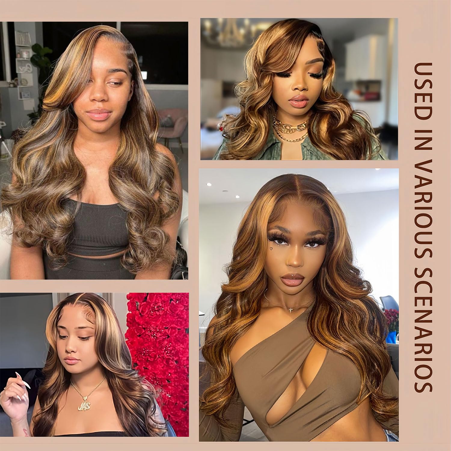 Real Human Hair Wig 30 Inch Ombre 13x6 Lace Front Wig Human Hair 210% Density 4/27 Highlight Wigs Honey Blonde Body Wave Lace Front Wig Pre Plucked HD Frontal Wig Glueless Wigs - Image 5