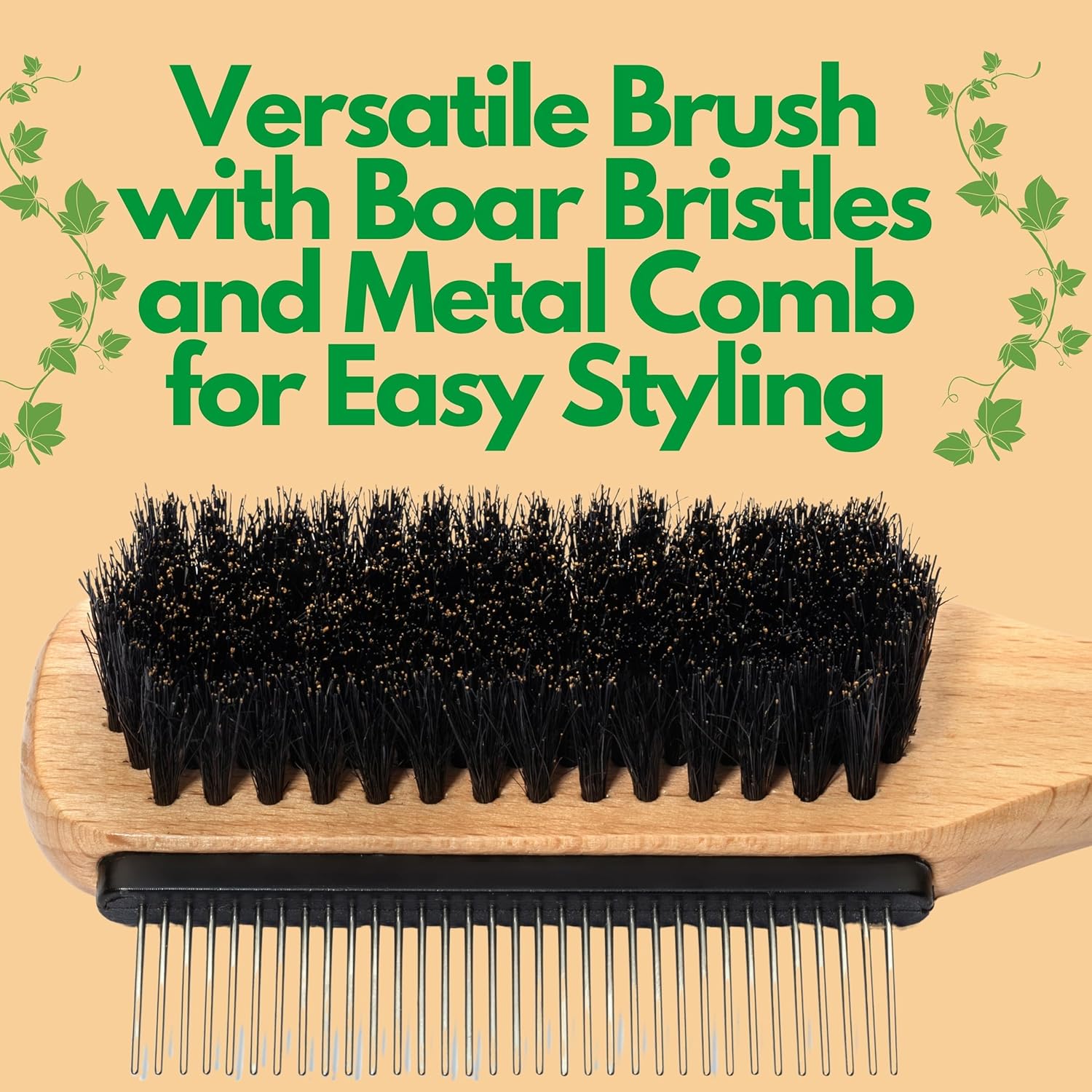 GranNaturals Boar Bristle Slick Back Hair Brush w/Comb for Smoothing Sleek Ponytail Bun - Wide Rat Tail & Metal Comb Hairbrush for Parting, Teasing, Backcombing, Sectioning, Edge Control, Flyaways - Image 6