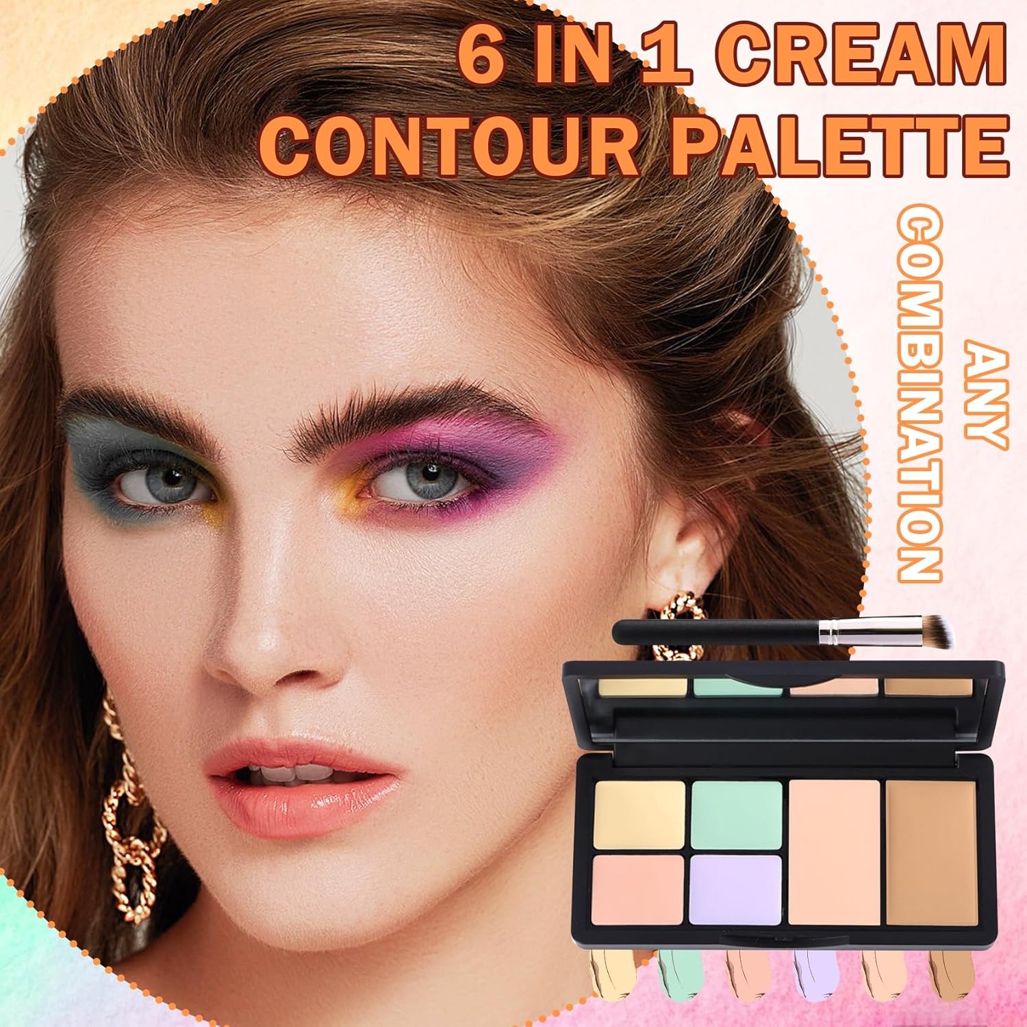6 Color Cream Concealer Contour Palette for Dark Circles and Blemishes with Brush - Image 2
