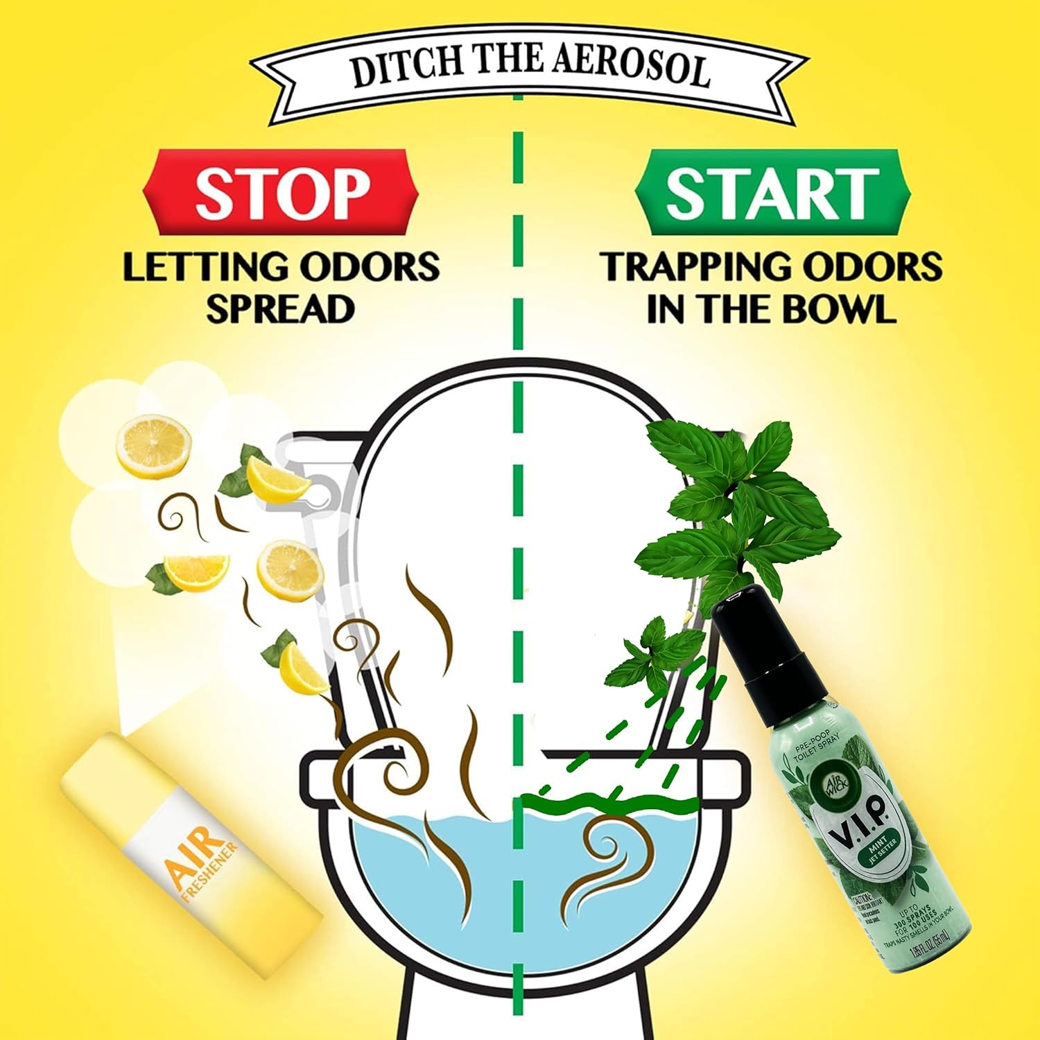 Air Wick V.I.P. Pre-Poop Toilet Spray, Mint Jet Setter, Travel Size, Neutralizes Odors, Contains Essential Oils, Fresh Mint Scent Bathroom Spray, 1.85 Oz (Pack of 4) - Image 6