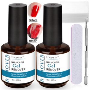 LOUINSTIC Gel Nail Polish Remover 2 Pack: Gel Polish Remover 3-5 Minutes Easy & Quick, Gel Remover for Nails Remove Gel Polish, 0.5 oz