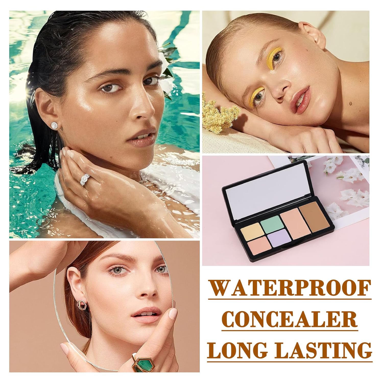 6 Colors Correcting Concealer Palette, Waterproof Long Lasting Full Coverage Contouring Foundation Concealer Palette, Makeup Cream Contour Highlighting Concealer Palette Makeup Kit with Brush(#01) - Image 5