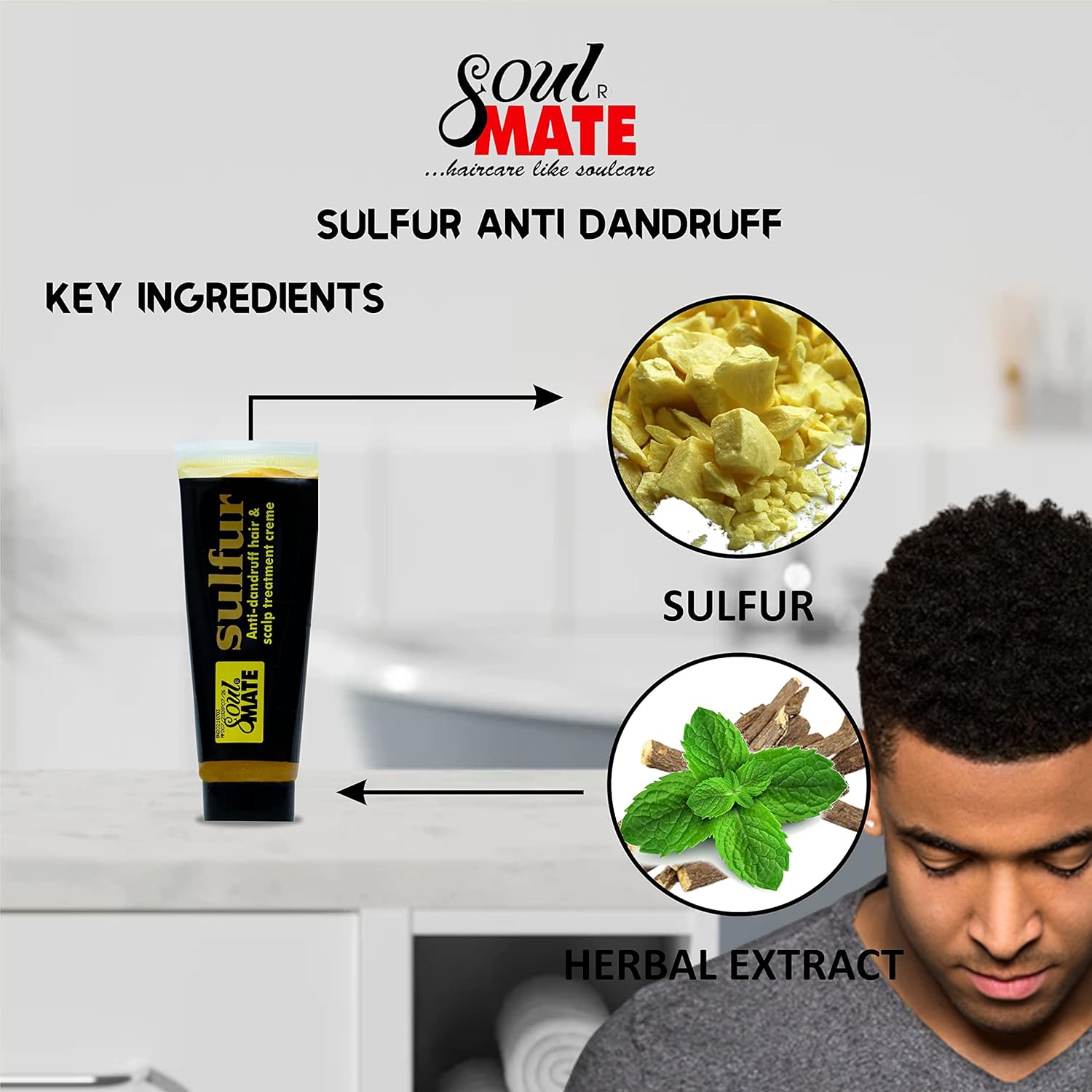 SOUL MATE Sulfur Anti-dandruff Hair Cream With Menthol (5.9oz) | Fast Relief With Herbal Extract | Scalp Treatment For Dry Itchy Scalp | Dandruff Free Hair Moisturizer - Image 5