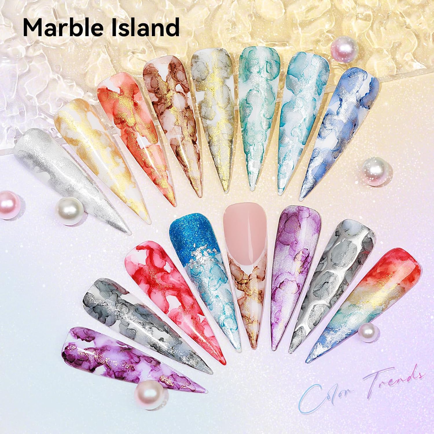 MIZHSE Marble Nail Polish Set, 12 Colors Marble Ink for Nails Glitter Effect Nail Ink Blooming Gel Watercolor Nail Polish for Nail Art Design Manicure at Home - Image 4