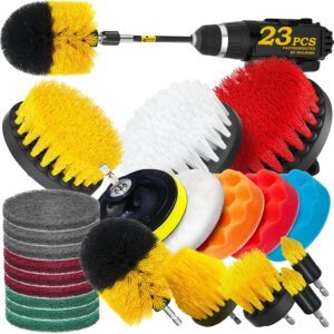 Holikme 23Pack Drill Brush Attachments Set, Scrub Pads & Sponge, Buffing Pads, Power Scrubber Brush with Extend Long Attachment, Car Polishing Pad Kit,Cleaning Supplies,Masonry Brushes,Scratch Brushes