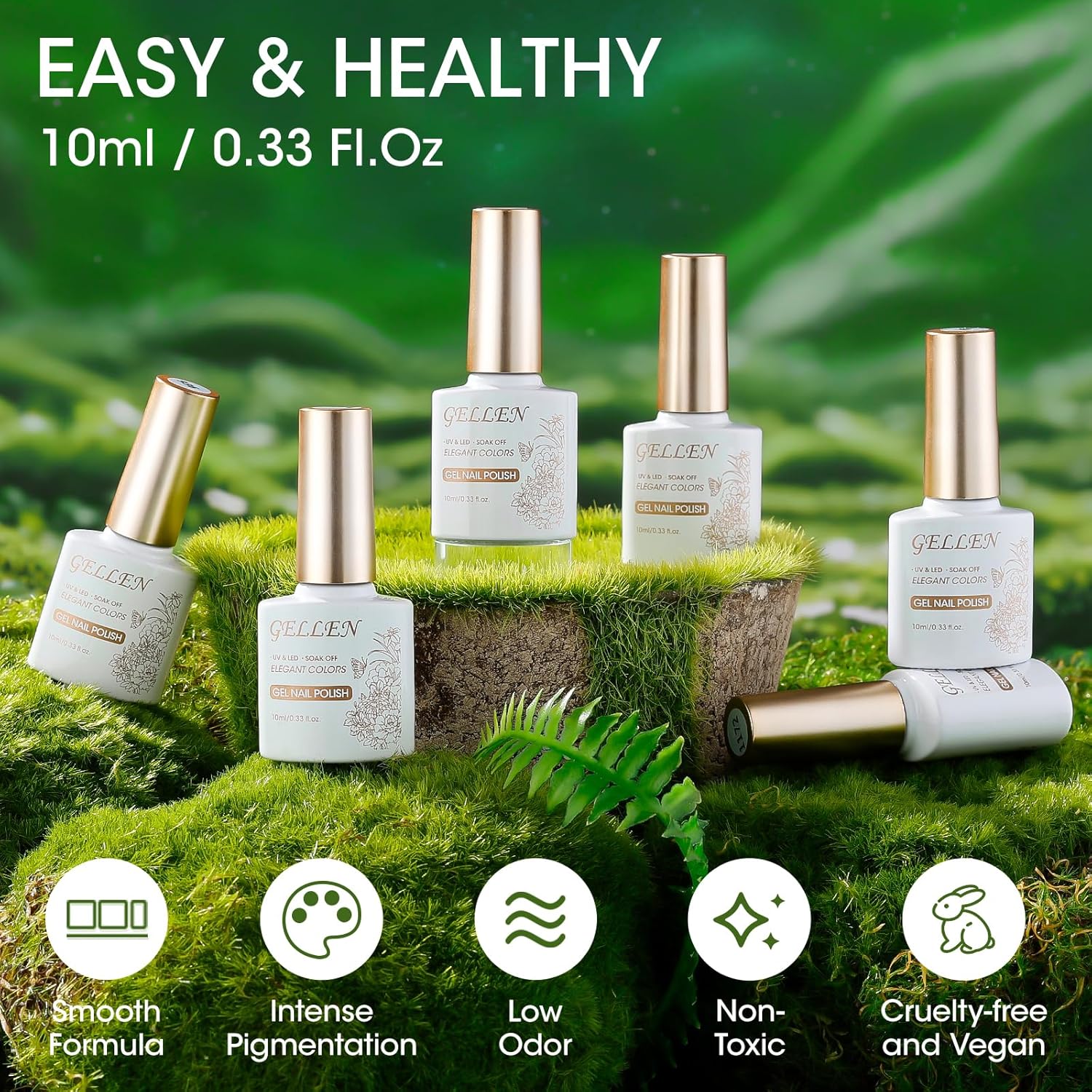 GELLEN Green Gel Nail Polish, Full Size Green Gel Polish Spring Summer Dark Light Grass Forest Jungle 6 Colors Set, No Wipe Soak Off UV Light Gel for Women Girls Manicure Home Salon St. Patricks Day - Image 6