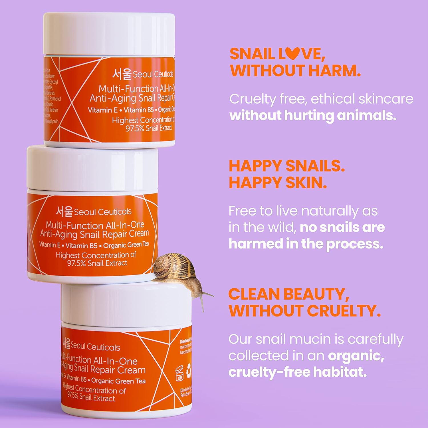 SeoulCeuticals Korean Skin Care 97.5% Snail Mucin Moisturizer Cream - K Beauty Skincare Day & Night Snail Repair Cream Filtrate Cruelty Free 2oz - Image 7