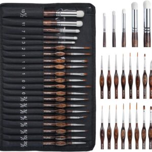 Nicpro Miniature Paint Brushes Dry Brush - 21PCS Model Paint Brush Set with Cloth Roll for Acrylic Oil Watercolor, Detail Paint Brush Drybrush for Model, Miniature Painting, Paint by Numbers, Craft