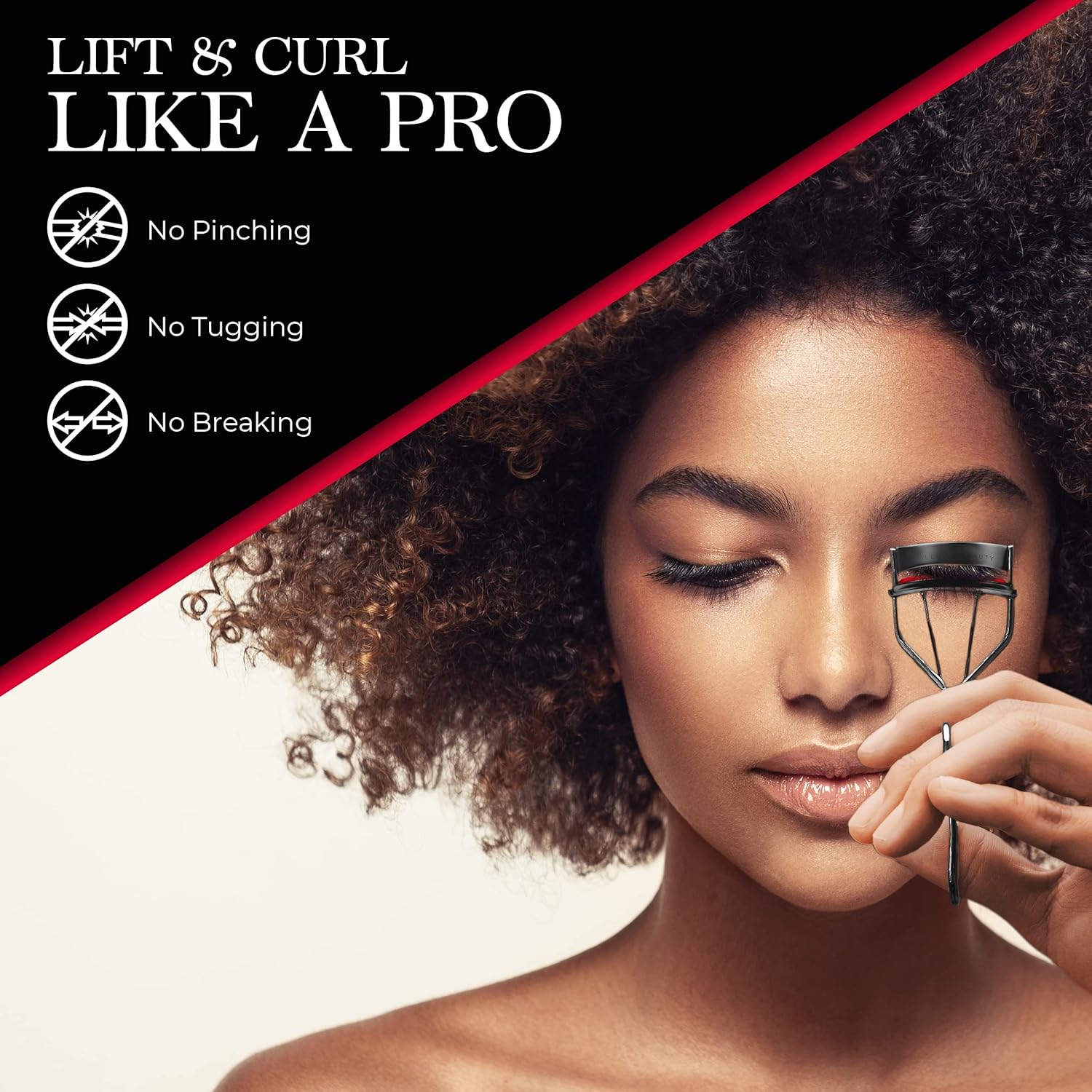 Brilliant Beauty Eyelash Curler with Satin Bag & Refill Pads - Award Winning - No Pinching, Just Dramatically Curled Eyelashes for a Lash Lift in Seconds (Red) - Image 2