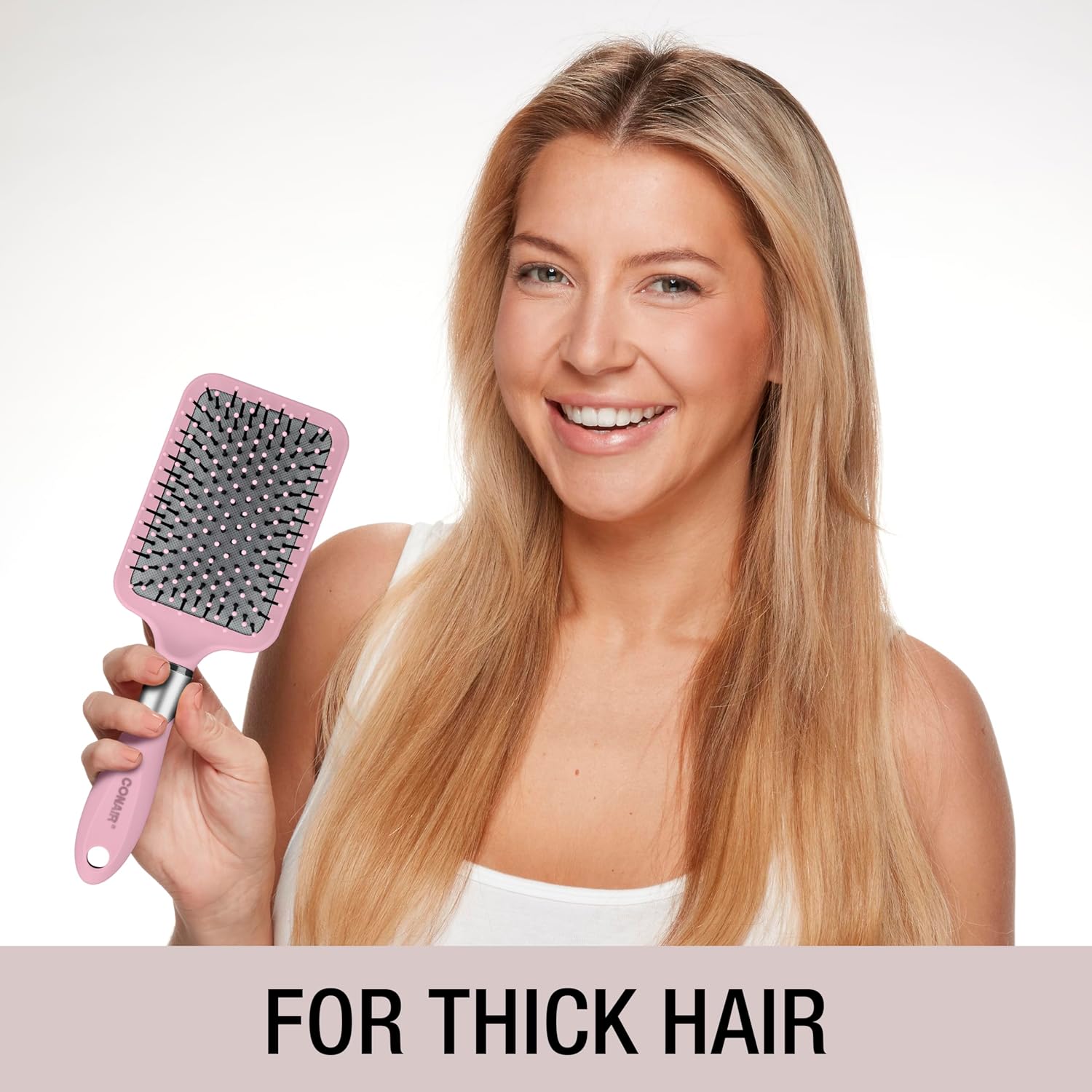 Conair Velvet Touch Paddle Cushion hair brush - Detangling hairbrush - curly or straight styles - men or women - detangler - features soft touch handle - Blush Pink - Image 4