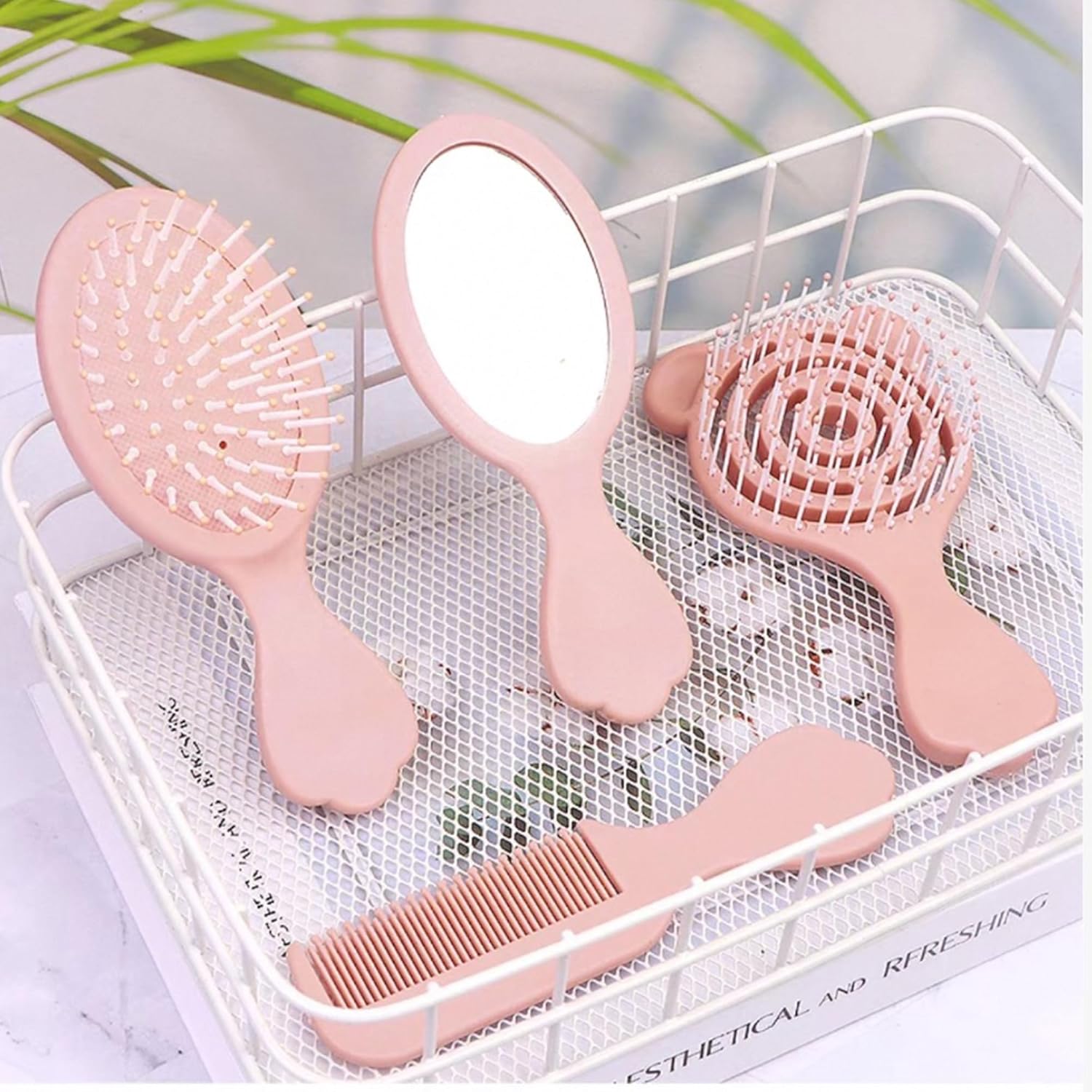 4 Pieces Mini Hair Brush Hair Comb Set For Women Girls Kids Toddler Small Travel Hair Combs Brushes Handheld Mirror Set Detangling Comb Massage HairBrush with Air Cushion (Pink) - Image 6
