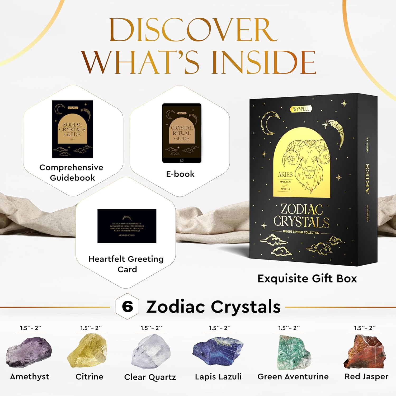 Wyspell Aries Crystal Set - 6 Raw Aries Crystals and Healing Stones - Zodiac Gifts for Women - Aries Healing Gifts - Aries Birthday Gifts - Astrology Gifts - Zodiac Crystal Set - Image 2