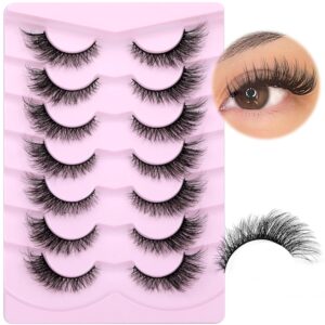 Lashes Natural Look Cat Eye False Eyelashes Wispy Fox Eye Lashes Wispy 15mm 6D Volume Strip Fake Eyelash Extension Look by PHKERATA, 7 Pairs Pack