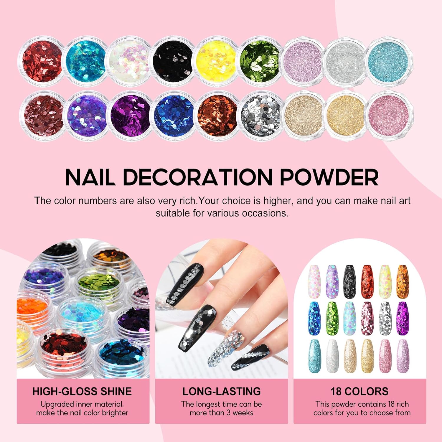 Acrylic Nail Kit for Beginners with Everything 3pc Acrylics Powder 6pcs Gel Nail Polish 18pcs Glitter Decoration Powder Professional Nails Kit Acrylic Set with U V Light and Drill Gifts for Women - Image 5