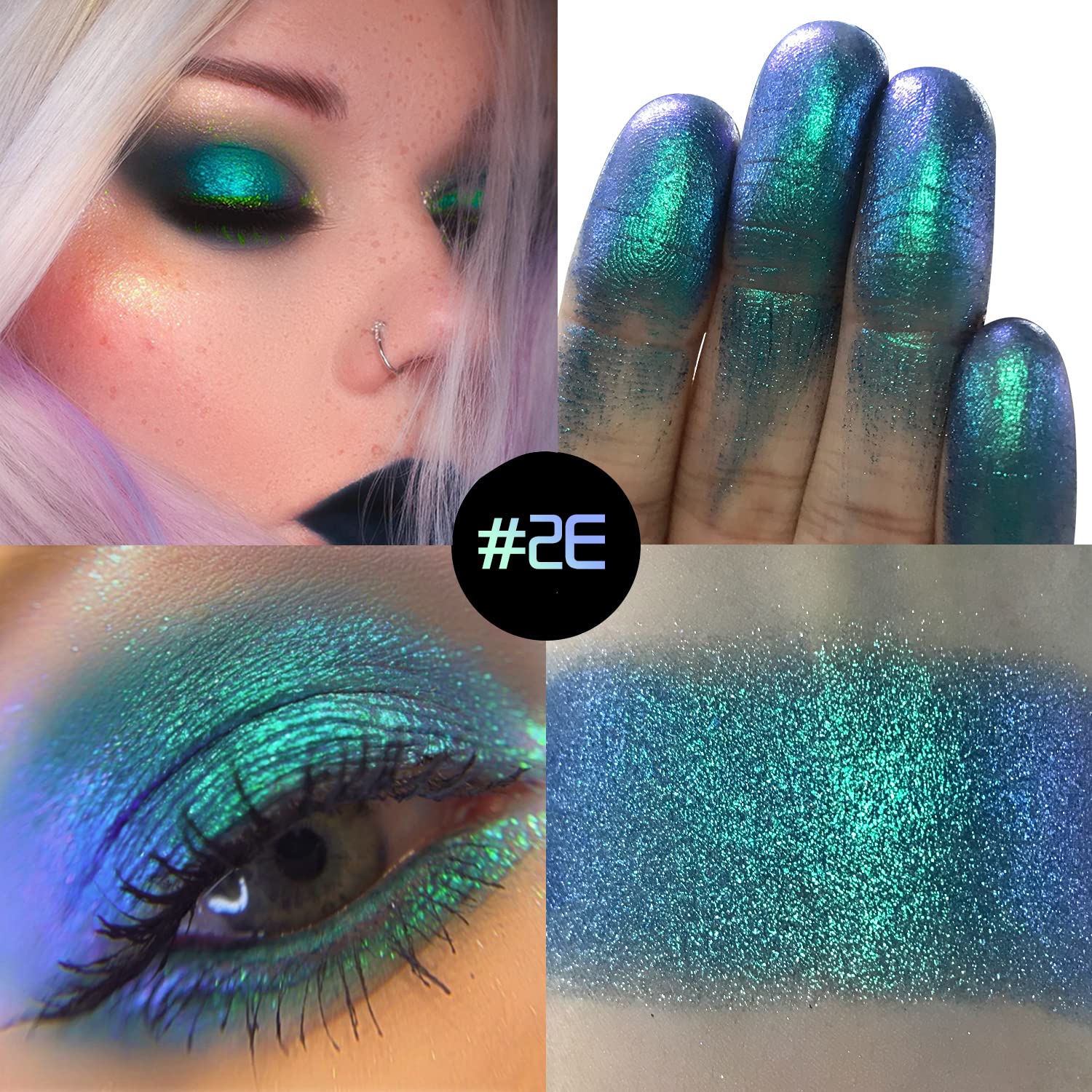 DE'LANCI Multichrome Peacock Green Eyeshadow Single, St. Patrickโs Day Metallic Glitter Eye Cosmetic, Sparkly Emerald Shimmer Makeup for Festive, Intense Long-Lasting Eyeshadow for Blue/Green Eyes - Image 3