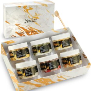 Mother's Day Epsom Salt Spa Gift Set of 6 Bath Salts - Coconut Vanilla, Jasmine Osmanthus, Eucalyptus Mint, Lavender Honey, Chamomile Rose, Grapefruit Lemon for Bath Gift Set for Women Baskets