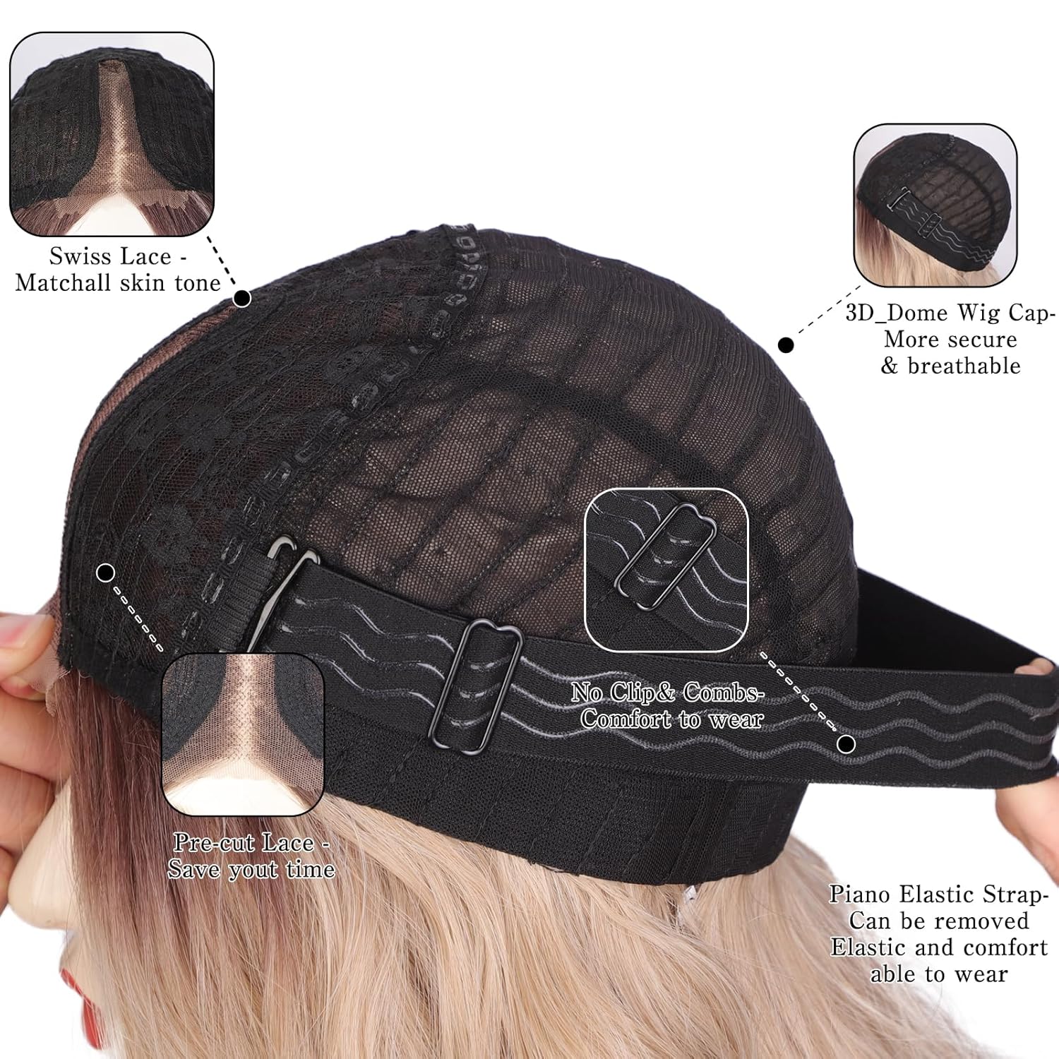 Blonde Wigs for Women Long Ombre Blonde Wavy Wig with Dark Roots Lace Front Hairline Womens Charming Wigs Natural Looking Blond Synthetic Heat Resistant Fiber Wig for Daily Party Use 26 Inch - Image 6