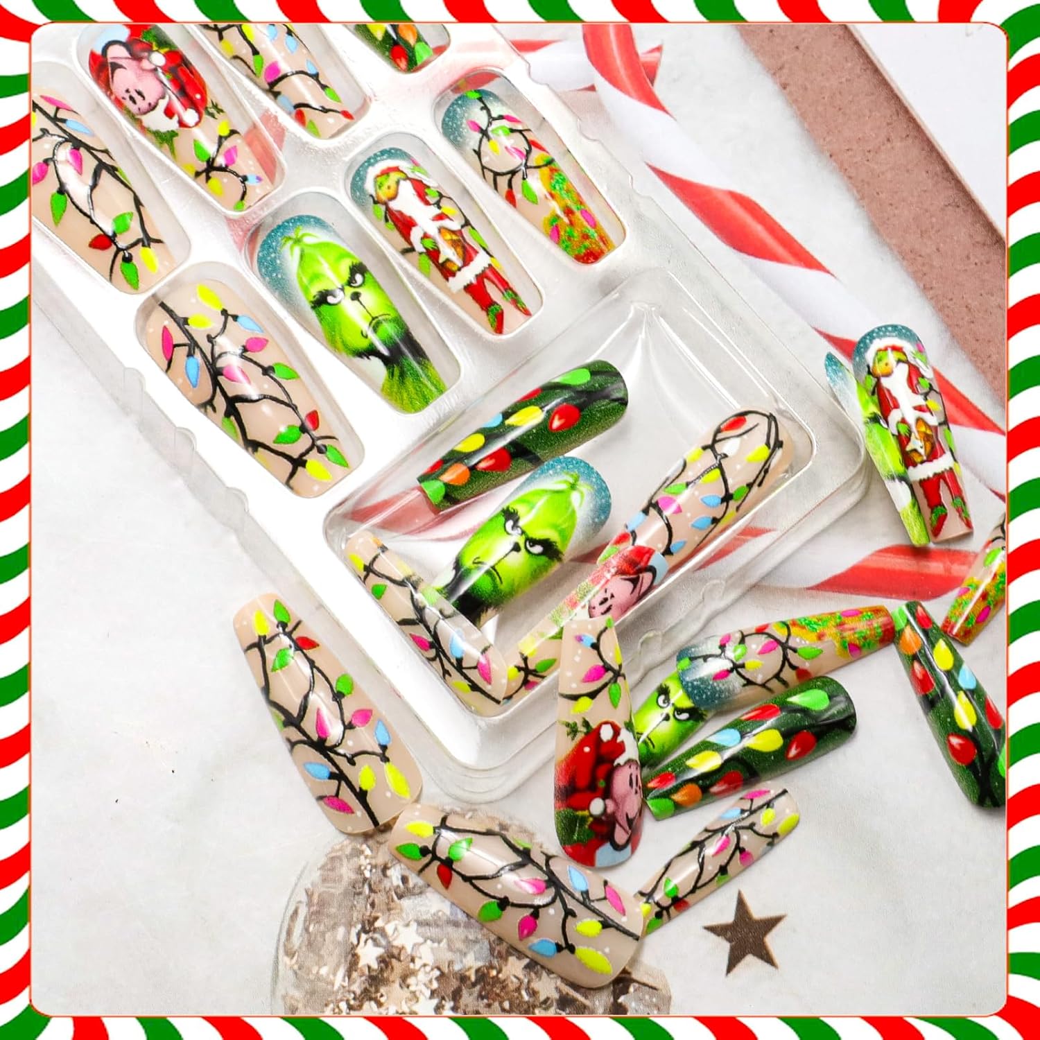 24 Piece Medium Square Winter Acrylic Christmas Press On Nails Set for Women - Image 5