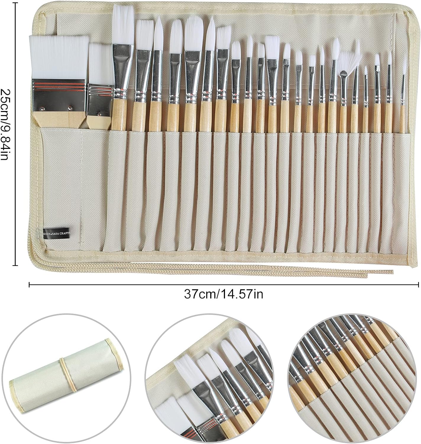 Paint Brushes Set of 24 Pieces Wooden Handles Brushes with Canvas Brush Case, Professional for Oil, Acrylic and Watercolor Painting - Image 4