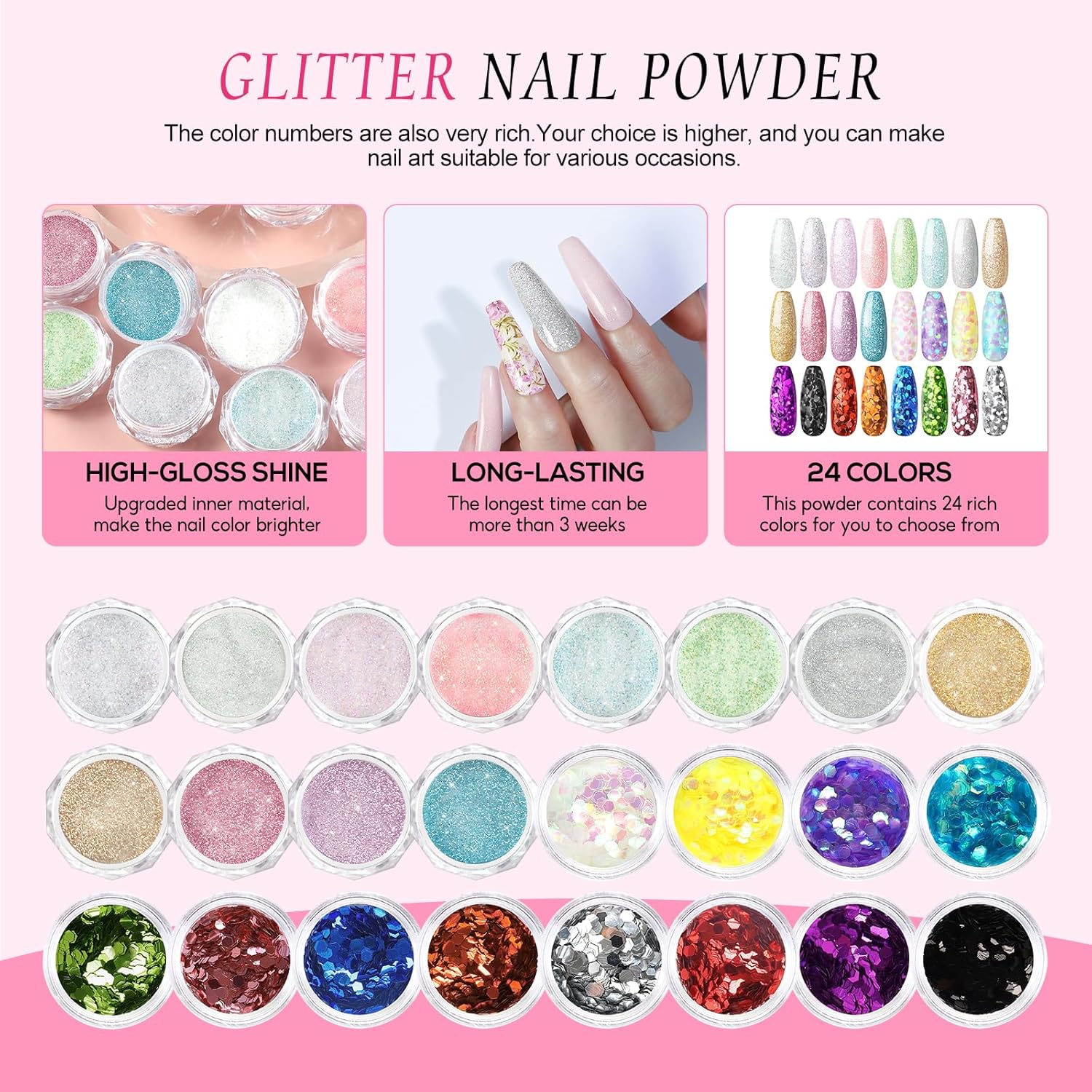 Acrylic Nail Kit with Everything for Beginner with Drill and U V Light 3Pcs Acrylic Powder 24Pcs Glitter Powder Professional Nail Kit 200Pcs Nail Tips DIY Salon - Image 4
