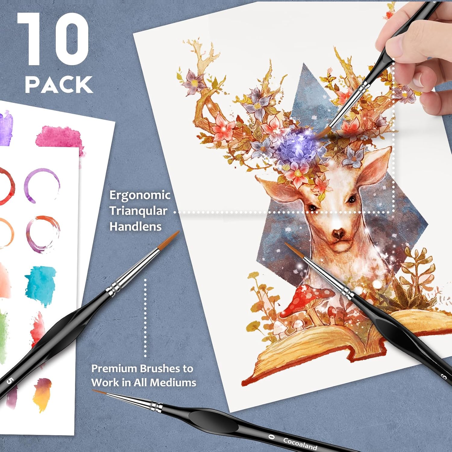 10Pcs Micro Paint Brushes Set with Triangular Handles - For Acrylic, Watercolor, Crafts, Models - Image 6