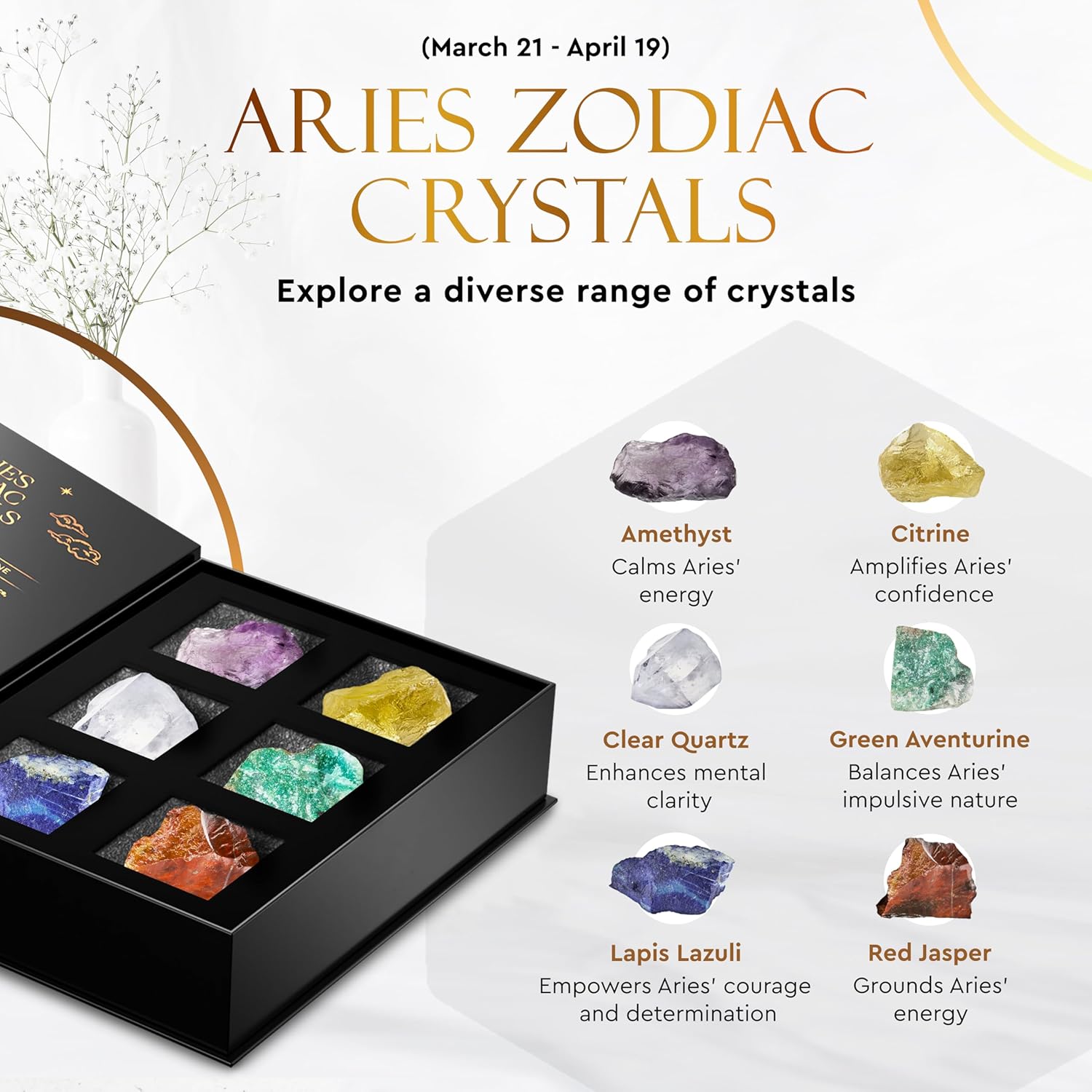 Wyspell Aries Crystal Set - 6 Raw Aries Crystals and Healing Stones - Zodiac Gifts for Women - Aries Healing Gifts - Aries Birthday Gifts - Astrology Gifts - Zodiac Crystal Set - Image 3