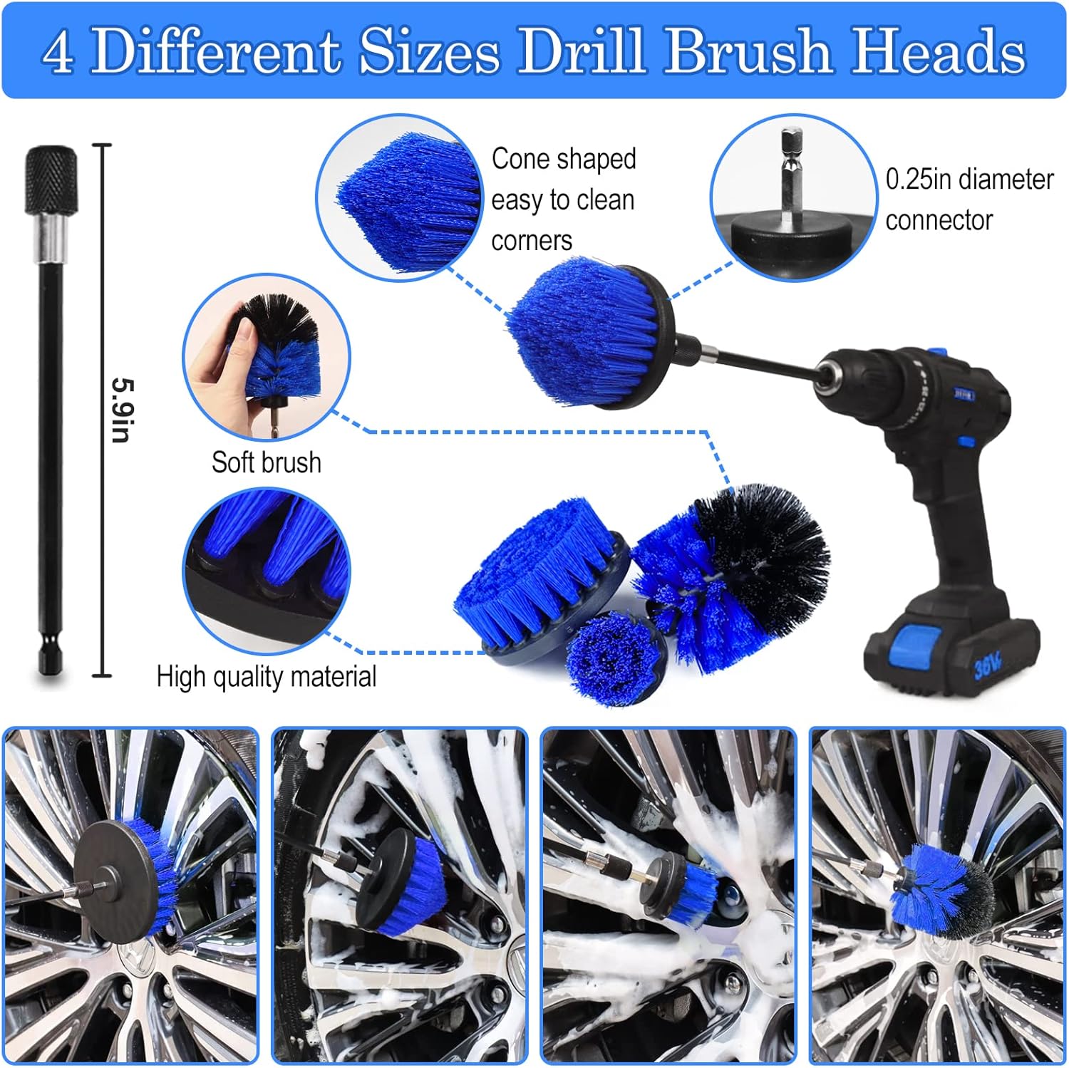 27Pcs Car Detailing Kit, Car Detailing Brush Set, Auto Detailing Drill Brush Set, Car Detailing Brushes, Car Wash Kit, Car Accessories, Car Cleaning Tools Kit for Interior, Exterior, Wheels - Image 4