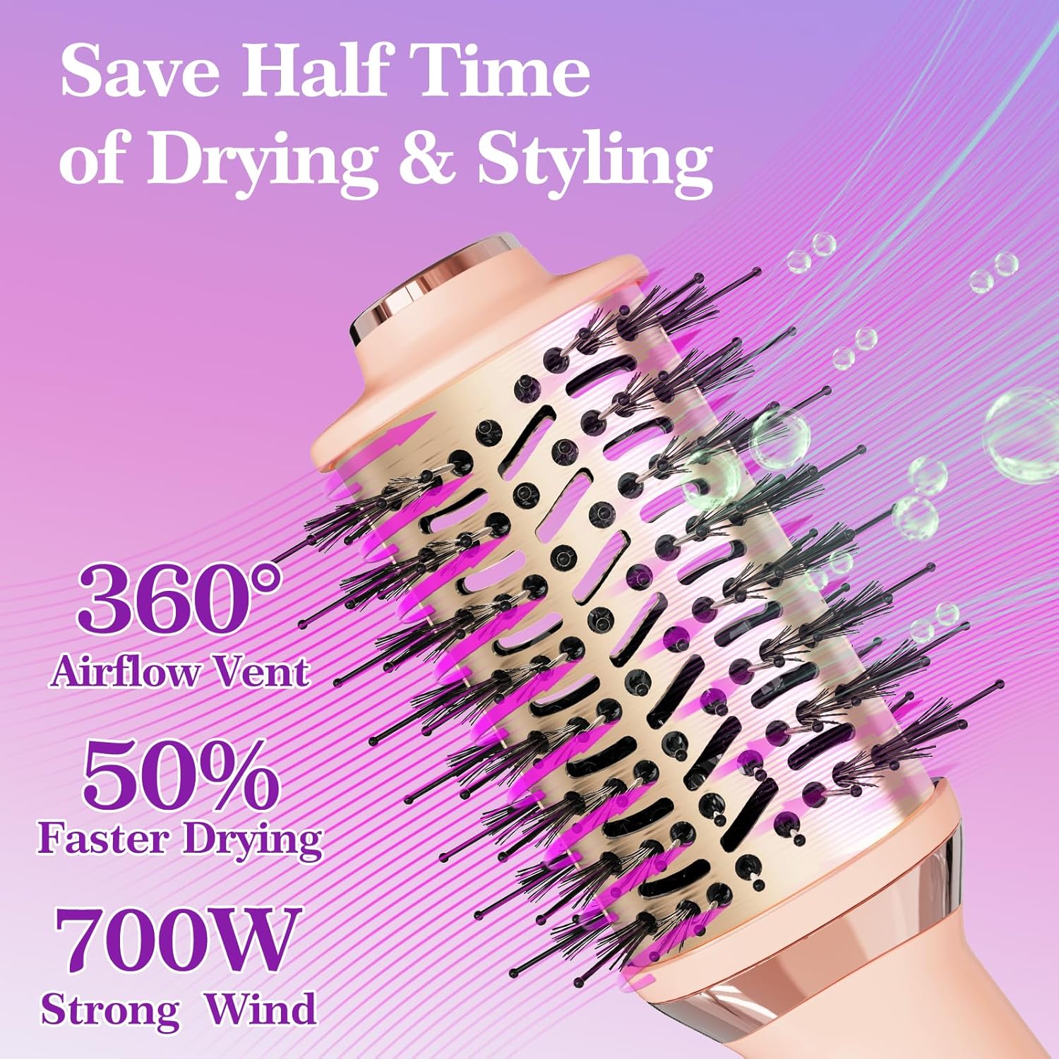Hair Dryer Brush Blow Dryer Brush in One, 4-in-1 Hair Dryer Brush Blow Dryer with Oval Barrel, Mini Hot Air Brush for All Hair Types(Pink) - Image 5