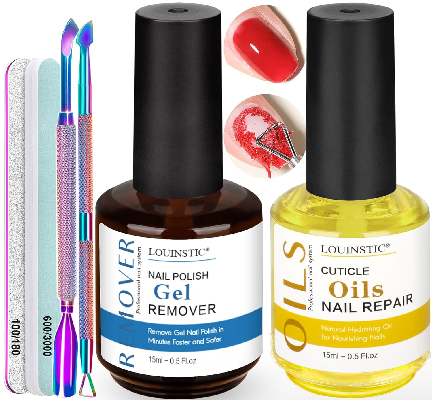 Gel Polish Remover, Gel Remover Kit Includes Cuticle Oil and Nail Polish Remover Tool No Soaking or Wrapping Removes Gel Polish in 2-5 Minutes