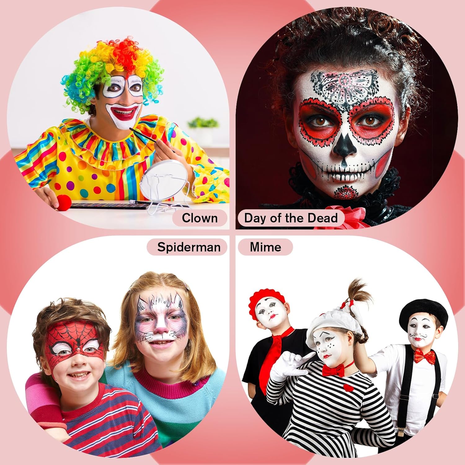 Goth White Foundation + Black Red Face Body Paint for Halloween Makeup, Face Painting Kit with Brushes Facepaint Set for Kids Adults Clown Vampire Skull SFX Make Up Costume Cosplay Party Theater Stage - Image 6