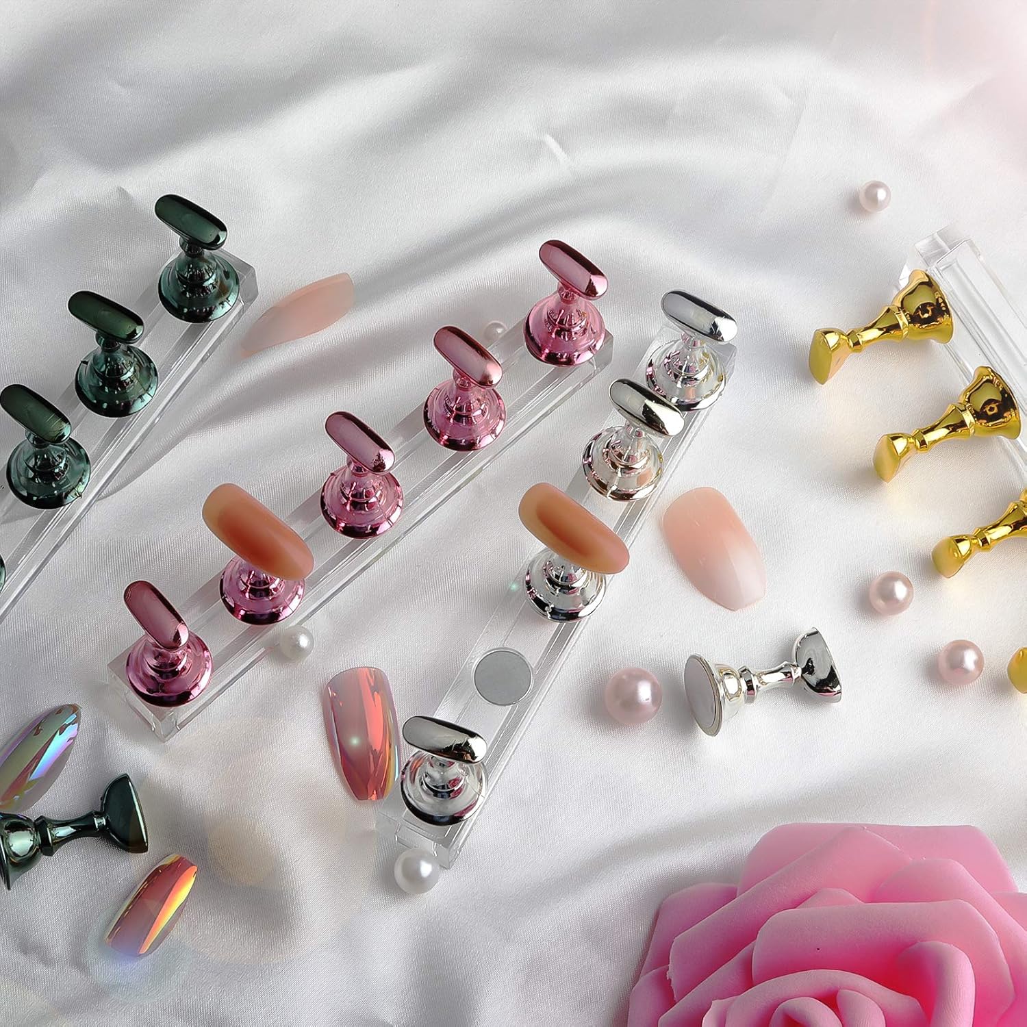 JUSTOTRY 2 Sets Pink Nail Stand for Press on Nails Display, Magnetic Fake Nails Holder for Painting Nails Practices, Beginner Acrylic Nail Art Kit Accessories, Nail Salon Equipment and Decor - Image 6