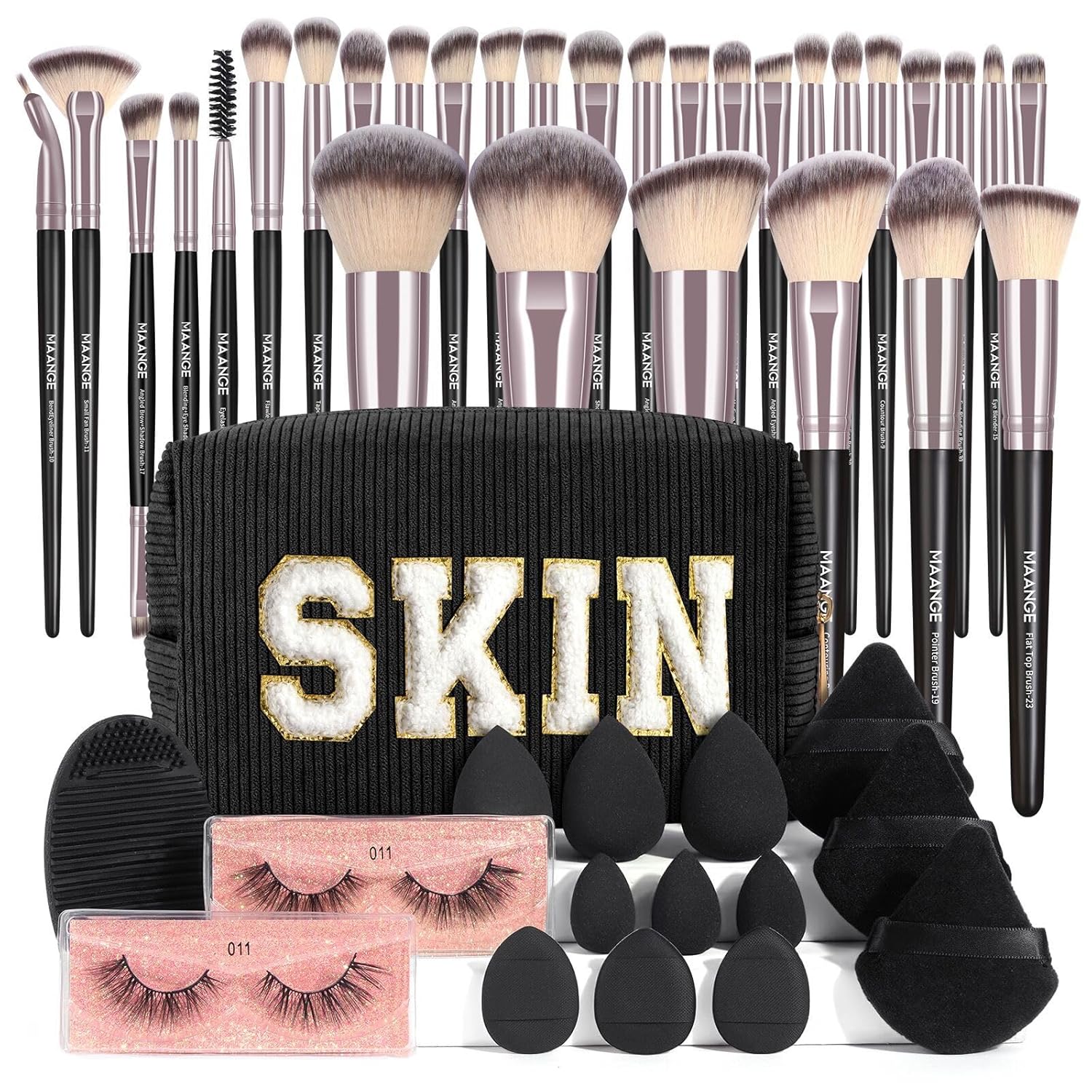 MAANGE Makeup Brushes Set 46 Pcs Makeup Tool Set Premium Synthetic Brush Make up Brush Set Multi-functional Makeup Kit (Black, 46 Piece Set)
