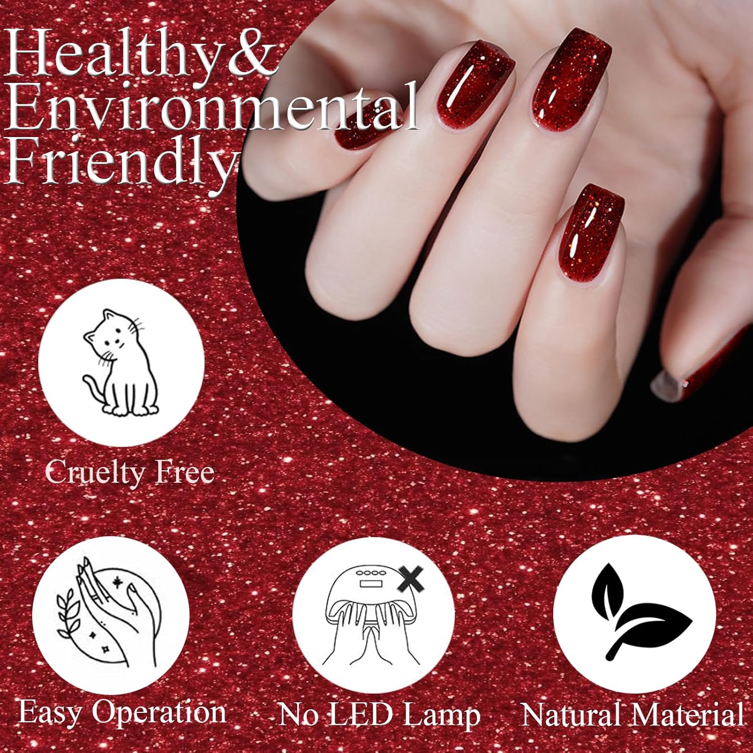 Red Glitter Nail Polish, Air Dry Sparkly Nail Lacquer 14ML - Image 3