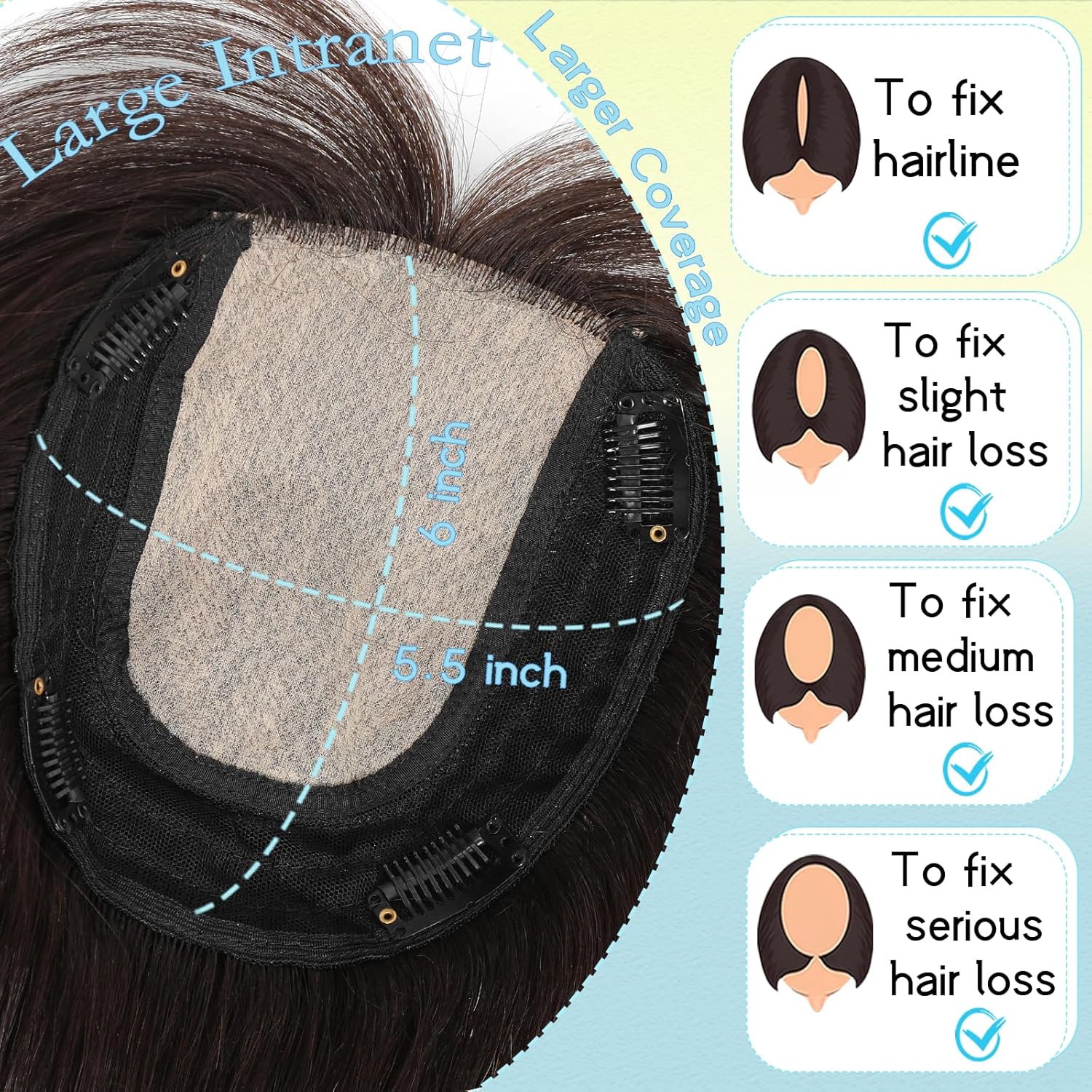Hair Toppers for Women Real Human Hair, 360° 3D Toppers Hairpieces for Women with Thinning Crown Wispy Clip in Bangs 12 Inch Upgrade Big Base (Dark Brown, 12 Inch Wispy Bangs) - Image 4