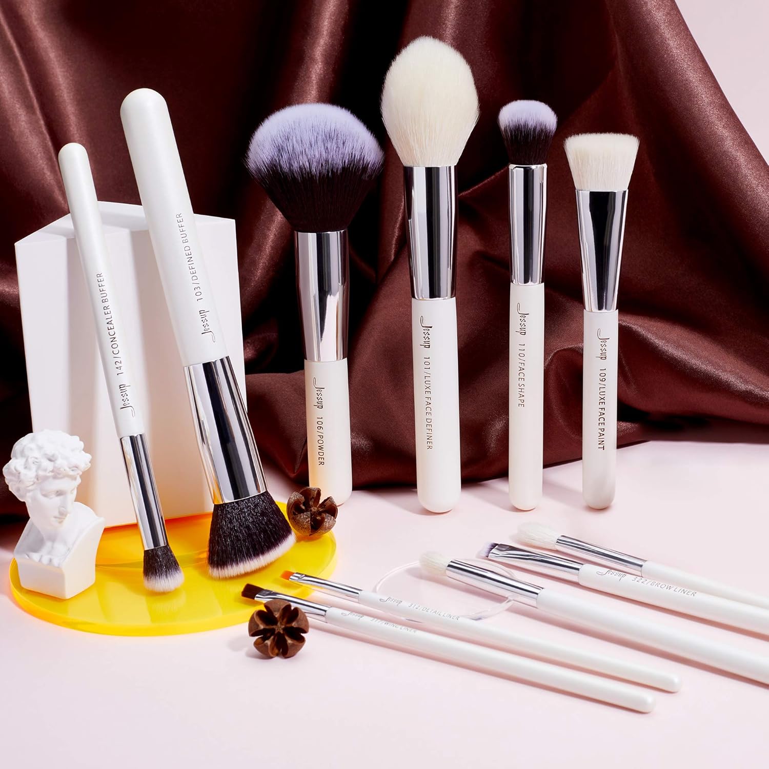 Jessup Brand 25pcs Professional Makeup Brush Set Beauty Cosmetic Foundation Powder Blusher Eyeshadow Blending Highlight Concealer Natural-Synthetic Hair Brushes Set (Pearl White/Silver) - Image 8