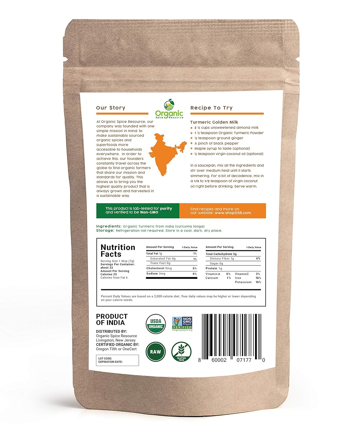Organic Spice Resource Turmeric Root Powder, 8 oz (226 g) - Image 3
