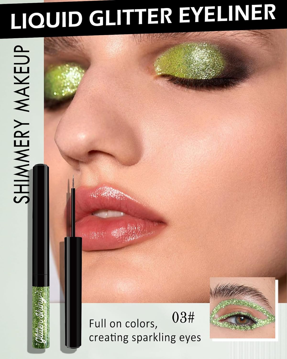 Chameleon Sea Green Metallic Liquid Glitter Eyeliner Waterproof Makeup Gift - Image 2