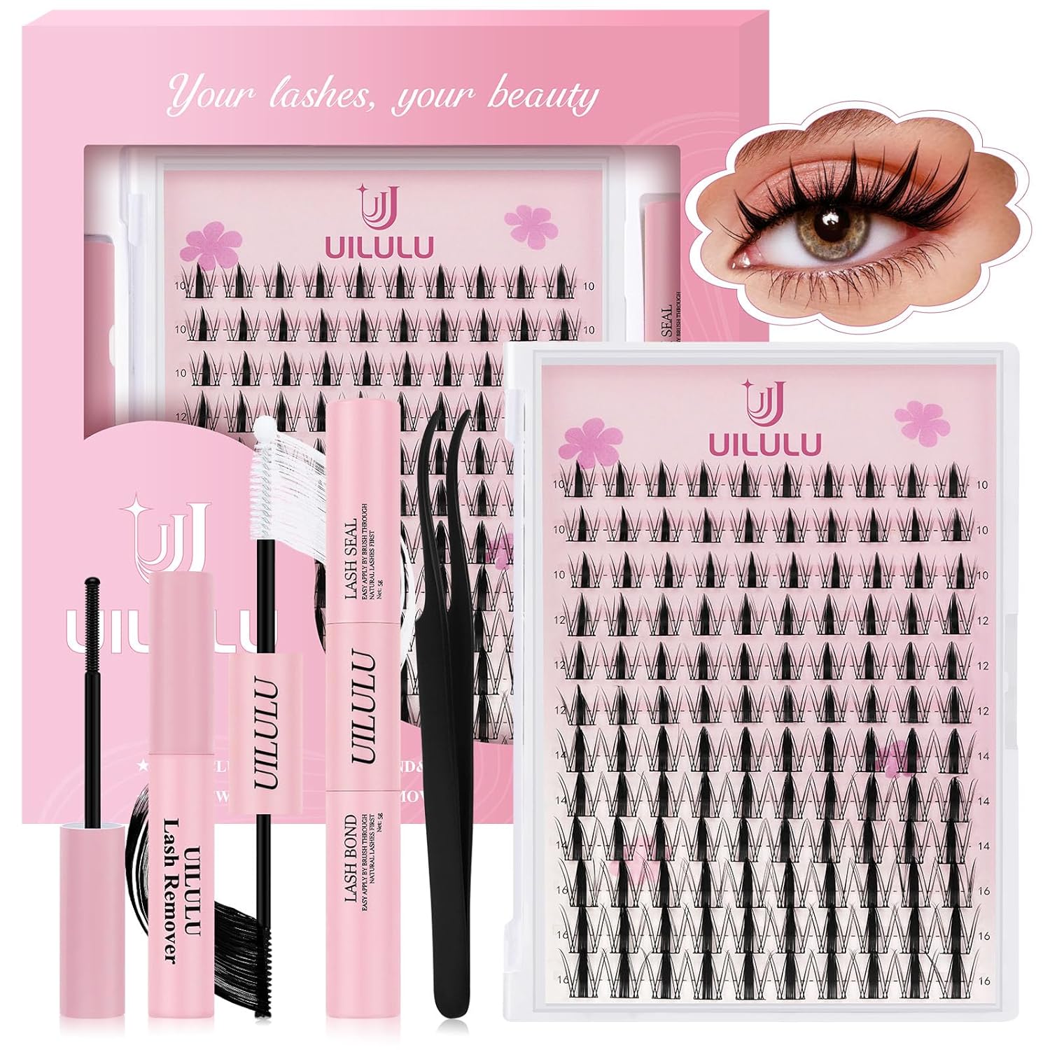 Lash Clusters Kit 10-16mm DIY Eyelash Extensions Kits 120 D Curl - 0.07D Individual Eyelashes Anime False Lashes Bond and Seal Remover Tweezers for Eye Lash Set at Home