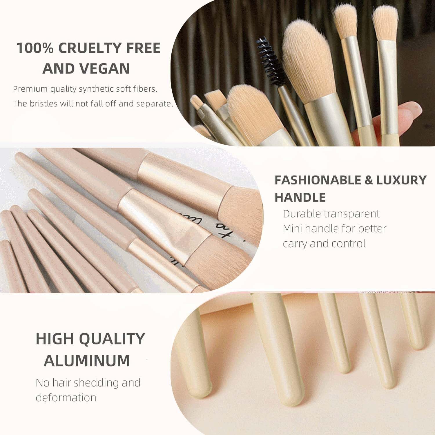 8Pcs Travel Makeup Brush Set Mini Makeup Brushes Set Portable Real Techniques Brushes Travel Size Makeup Brushes Kit with Makeup Bag for Foundation Eyeshadow, Blush, Contour, & Concealer (Beige) - Image 5