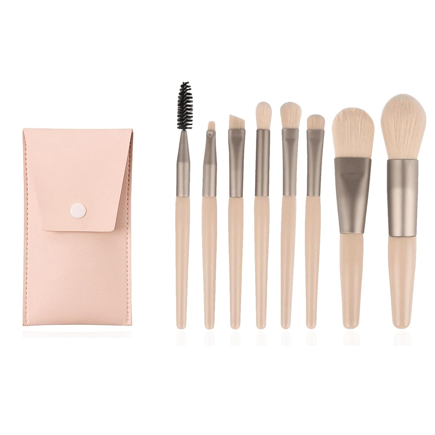 8Pcs Travel Makeup Brush Set Mini Makeup Brushes Set Portable Real Techniques Brushes Travel Size Makeup Brushes Kit with Makeup Bag for Foundation Eyeshadow, Blush, Contour, & Concealer (Beige)