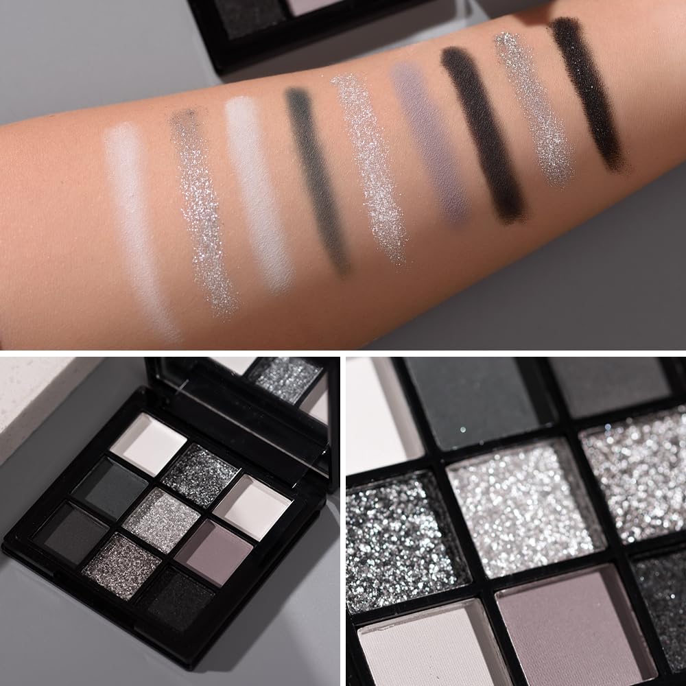9 Color Smokey Eyeshadow Palette - Highly Pigmented Matte & Glitter Shades, Long-Lasting, Waterproof & Blendable, Black Silver Gray Eyeshadow Set for Sultry Glam (Reversal Star Smokey) - Image 3