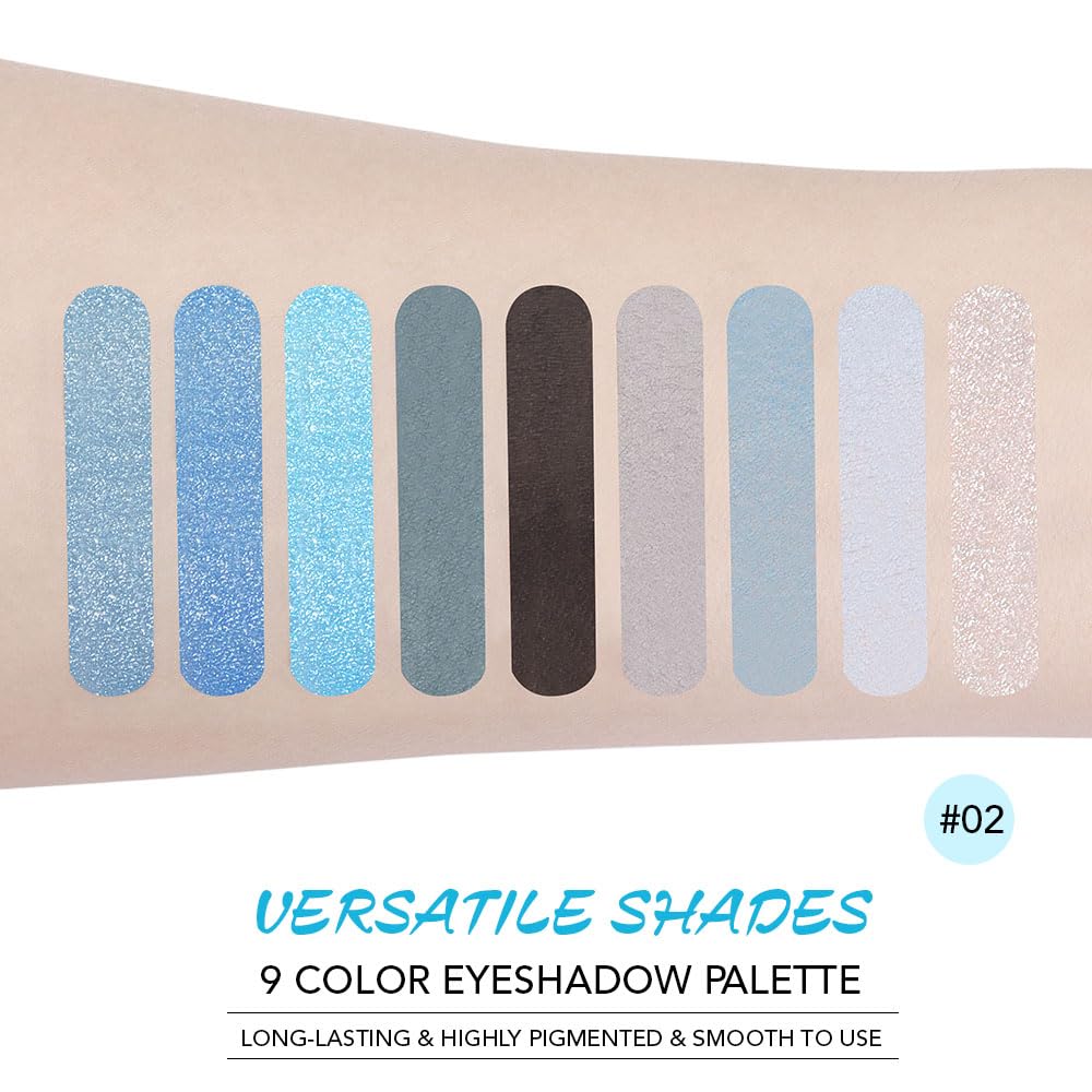 9 Color Blue Smoky Matte Shimmer Eyeshadow Palette High Pigmented Eye Makeup Powders - Image 4
