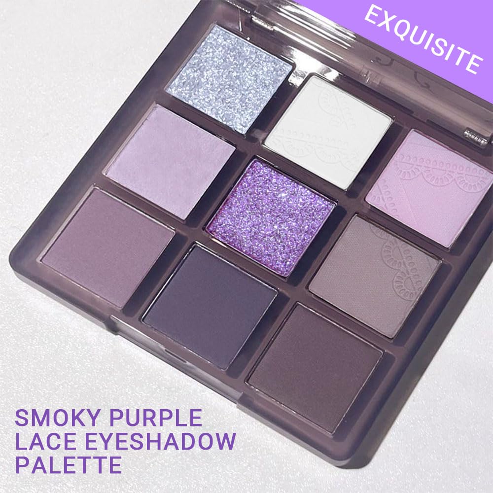 9 Color Matte Shimmer Eyeshadow Palette Purple Silver White Tan Grape High Pigment Brown - Image 7