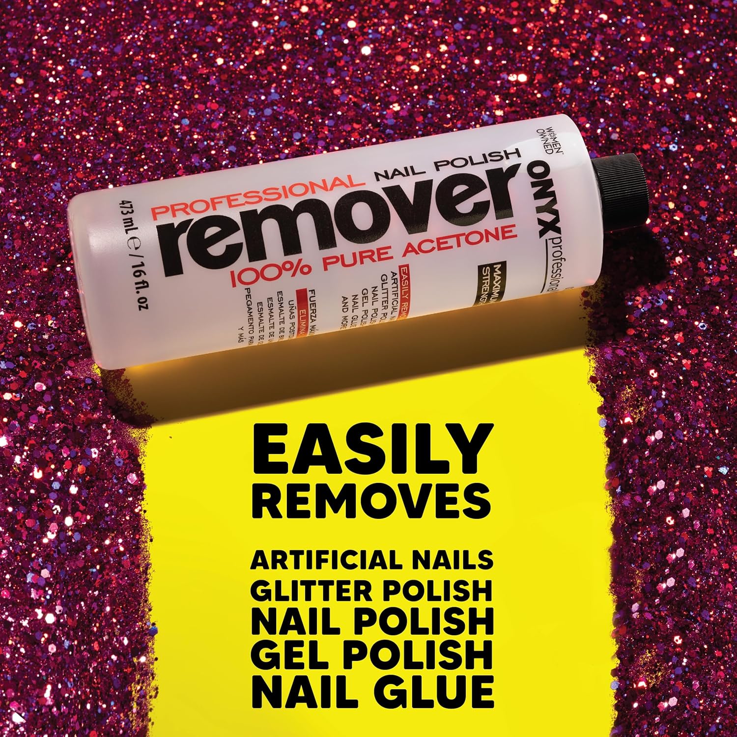 Onyx Professional 100% Pure Acetone Nail Polish Remover Kit with 7 inch Nail File, 16 fl oz - Made in USA, Maximum-Strength Gel Polish Remover, Artificial & Glitter Nail Polish - Image 3