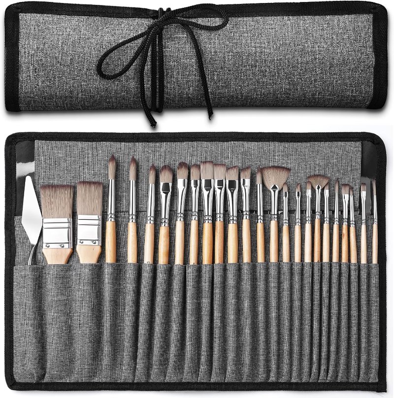 Acrylic Paint Brush Set, Golden Maple 25 PCS Paint Brushes for Acrylic Painting Oil Watercolor & Canvas,Enhanced Synthetic Brush Set with Cloth Roll and Palette Knife - Image 4