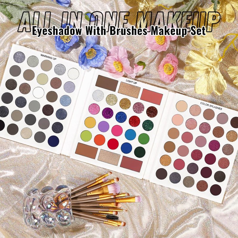 UCANBE Eyeshadow Palette with Brushes Makeup Sets, Pigmented Eye Makeup Pallet Holiday Gift Set, Goth Smokey Rosy Neutral Glitter Rainbow Eye Shadows & Contour Highlight Blush All-in-One Make Up Kit - Image 7