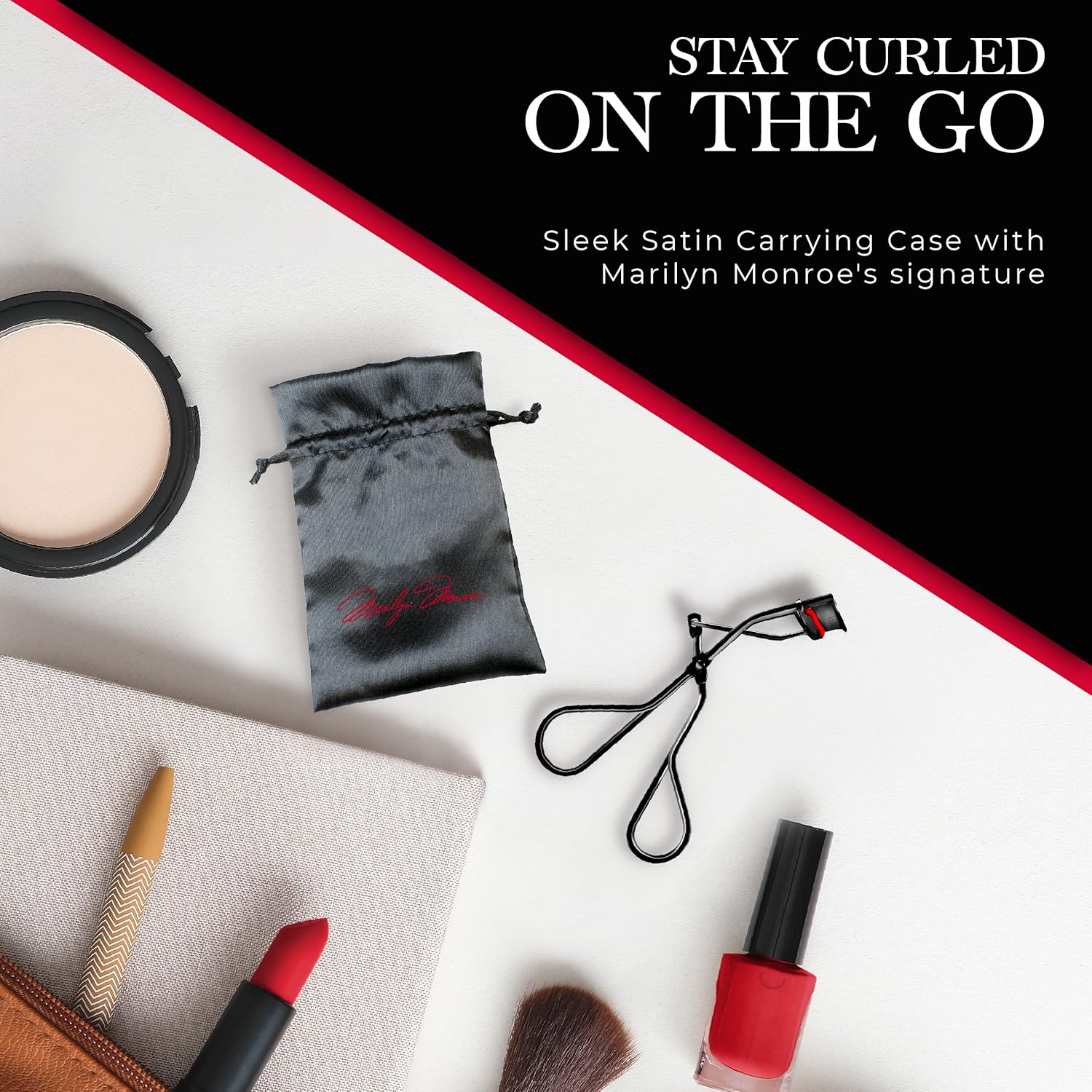 Brilliant Beauty Eyelash Curler with Satin Bag & Refill Pads - Award Winning - No Pinching, Just Dramatically Curled Eyelashes for a Lash Lift in Seconds (Red) - Image 7