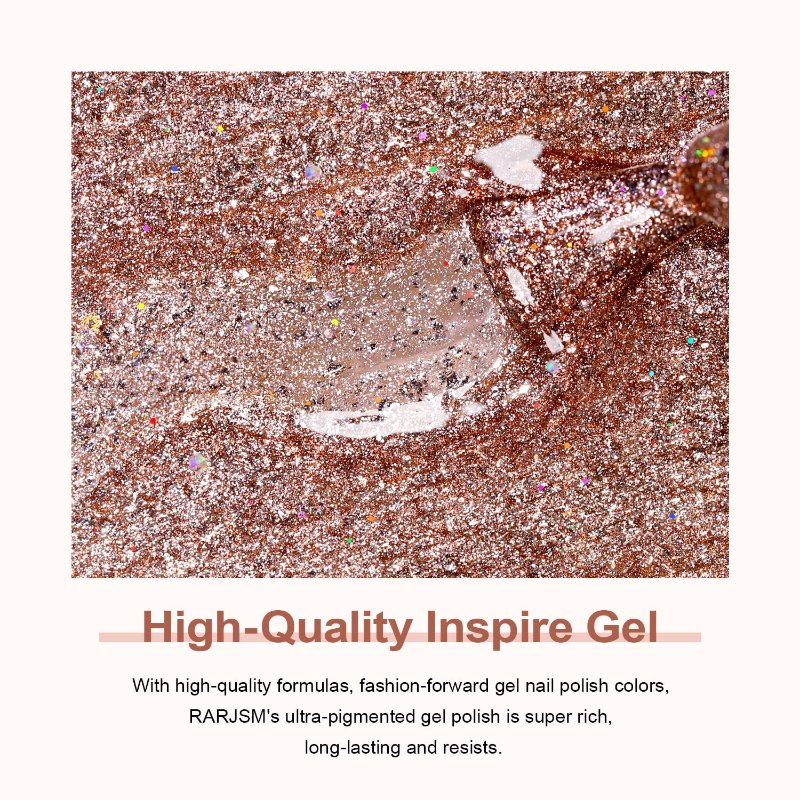 RARJSM Glitter Gel Nail Polish Rose Gold Sparkly Iridescent Rainbow Shimmer Metallic Pink Holographic Nail Gelpolish Soak off L e d U V Curing Required High Pigments for Home Manicure Nail Art 15ml - Image 5